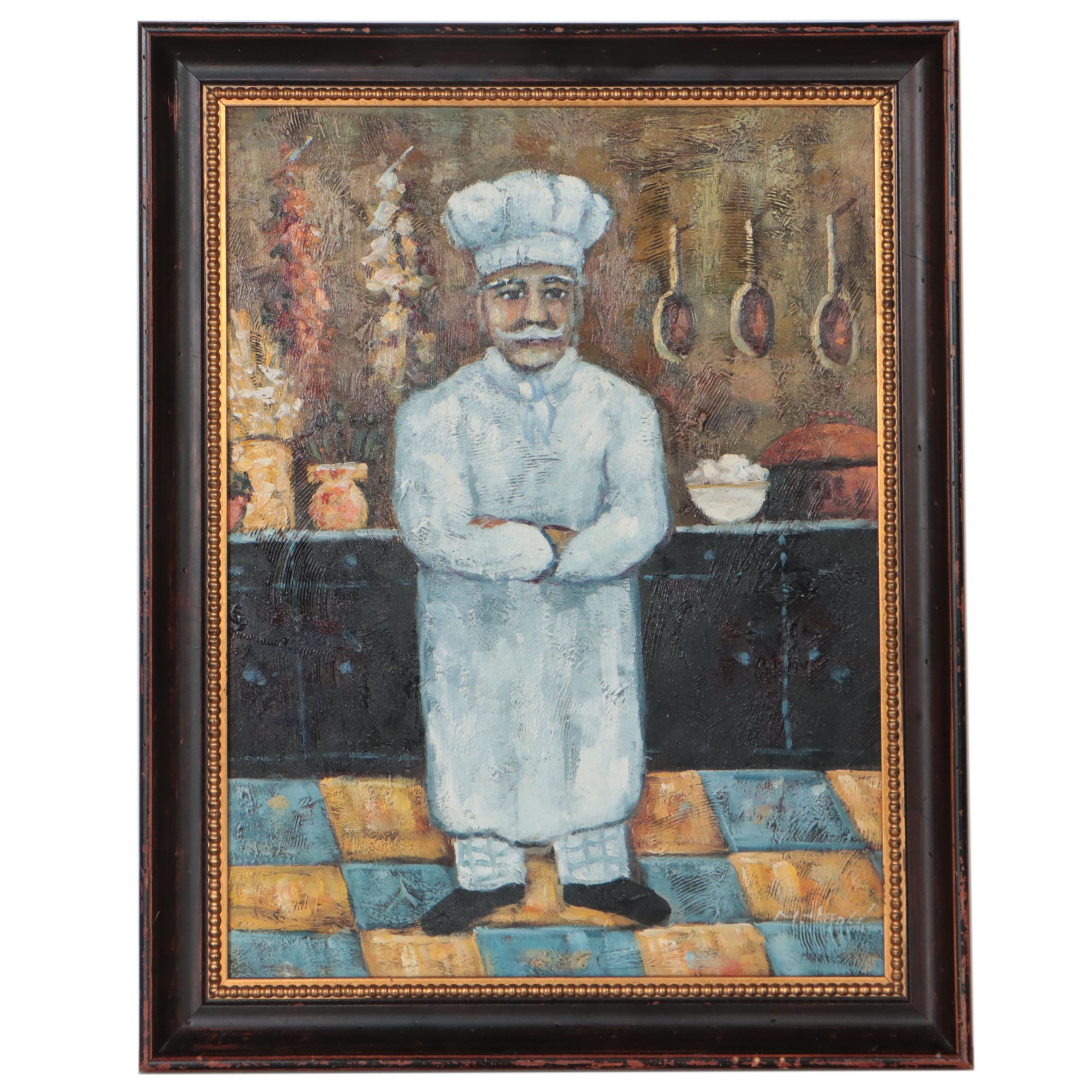 Acrylic Painting of Chef in Kitchen
