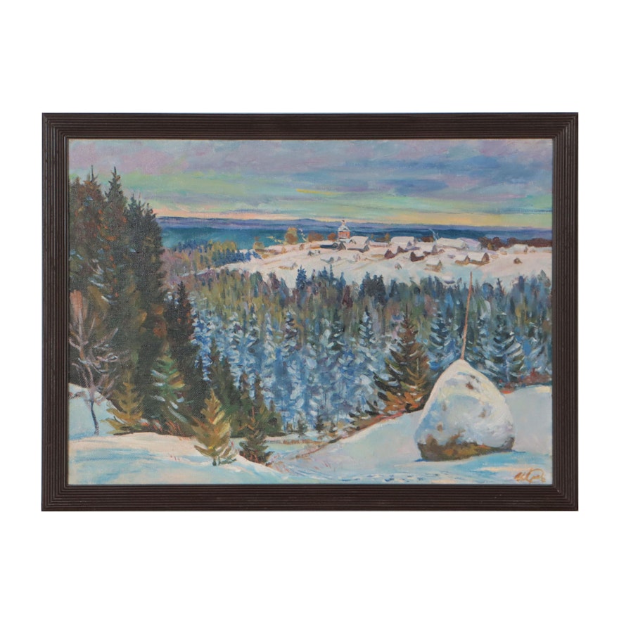 Ilyas Araslanov Winter Landscape Oil Painting, 1992