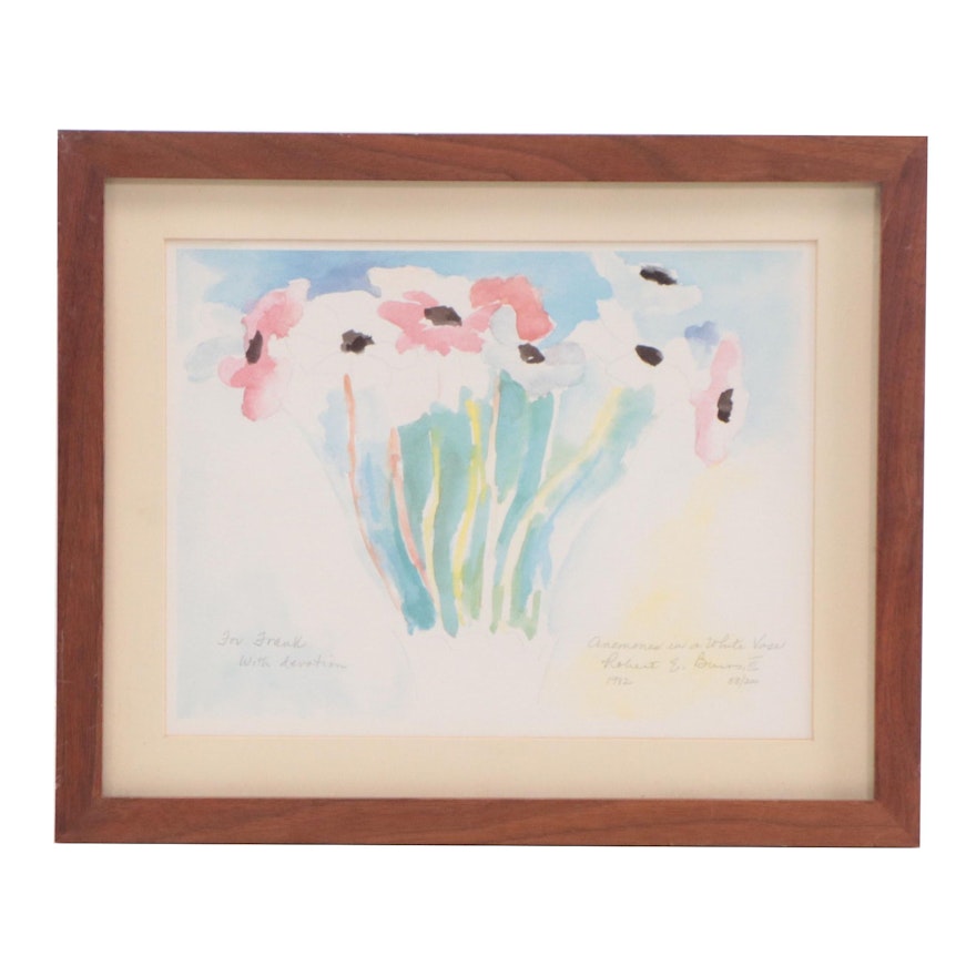 Robert E. Burns, III Offset Lithograph "Anemones in White Vase," 1982
