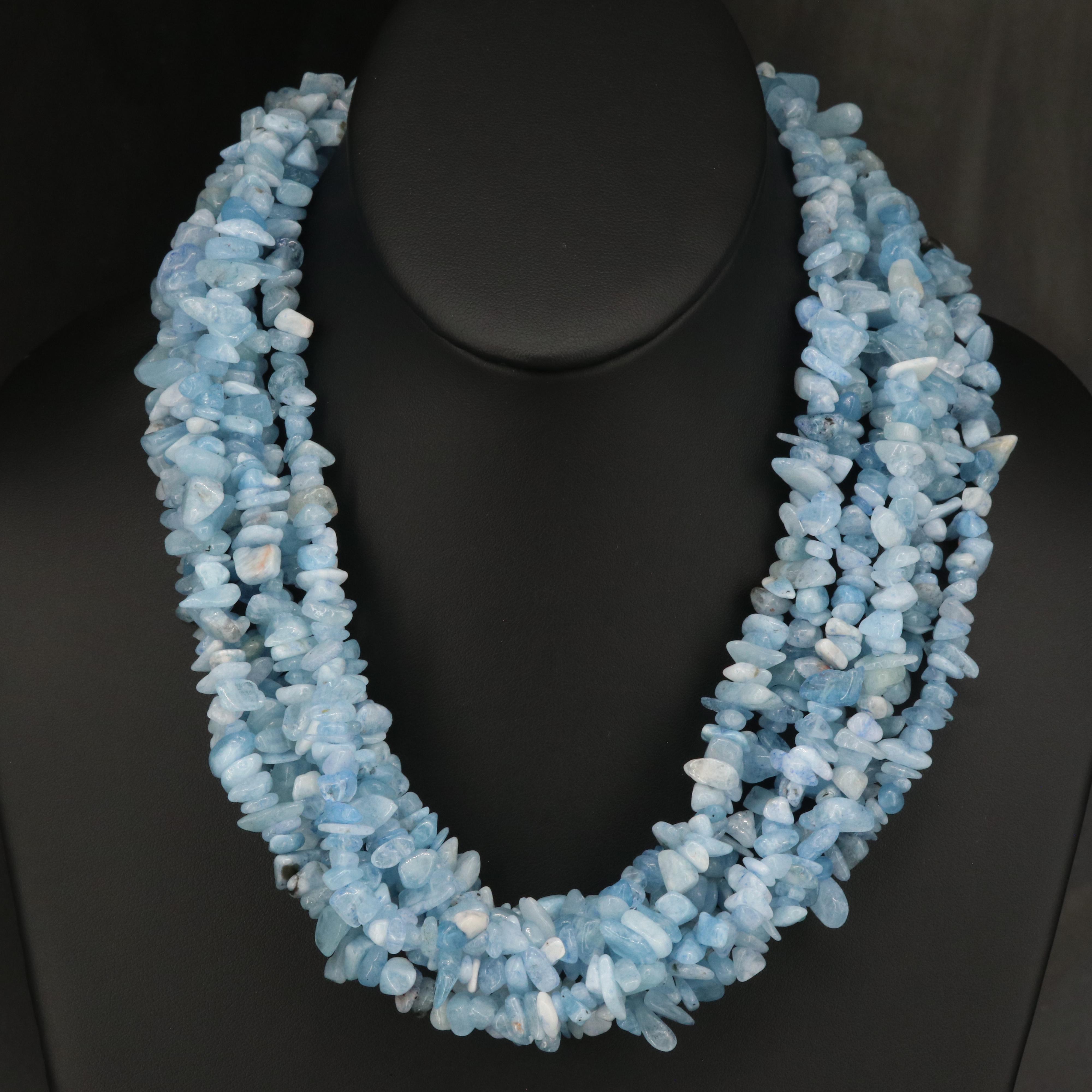 Multi-Strand Pearl and Aquamarine Bracelet and Necklace with Sterling Clasps