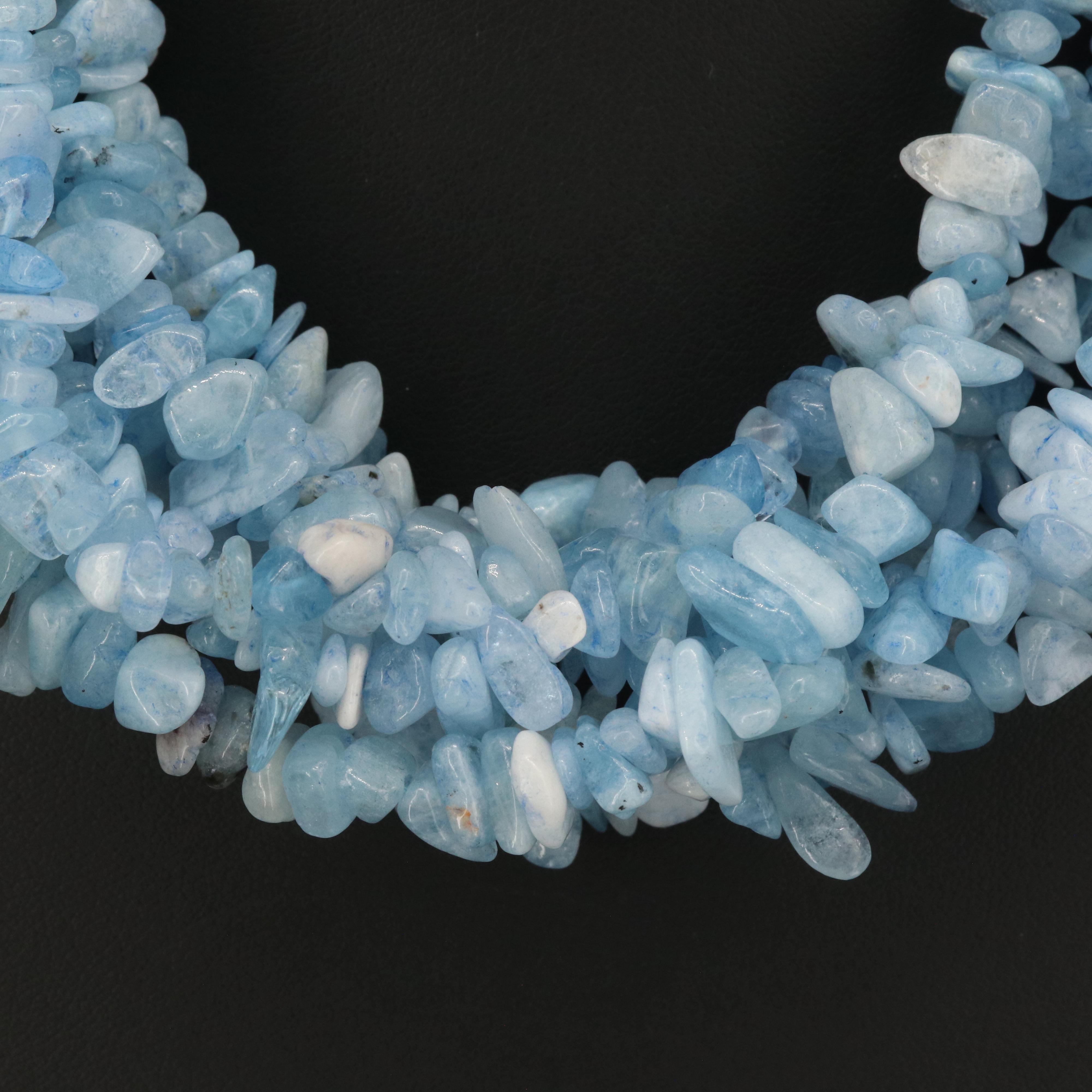 Multi-Strand Pearl and Aquamarine Bracelet and Necklace with Sterling Clasps