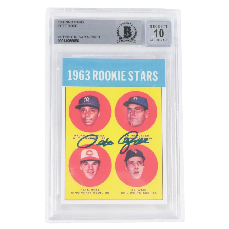 Pete Rose Signed 1963 Topps Rookie Reprint Baseball Card