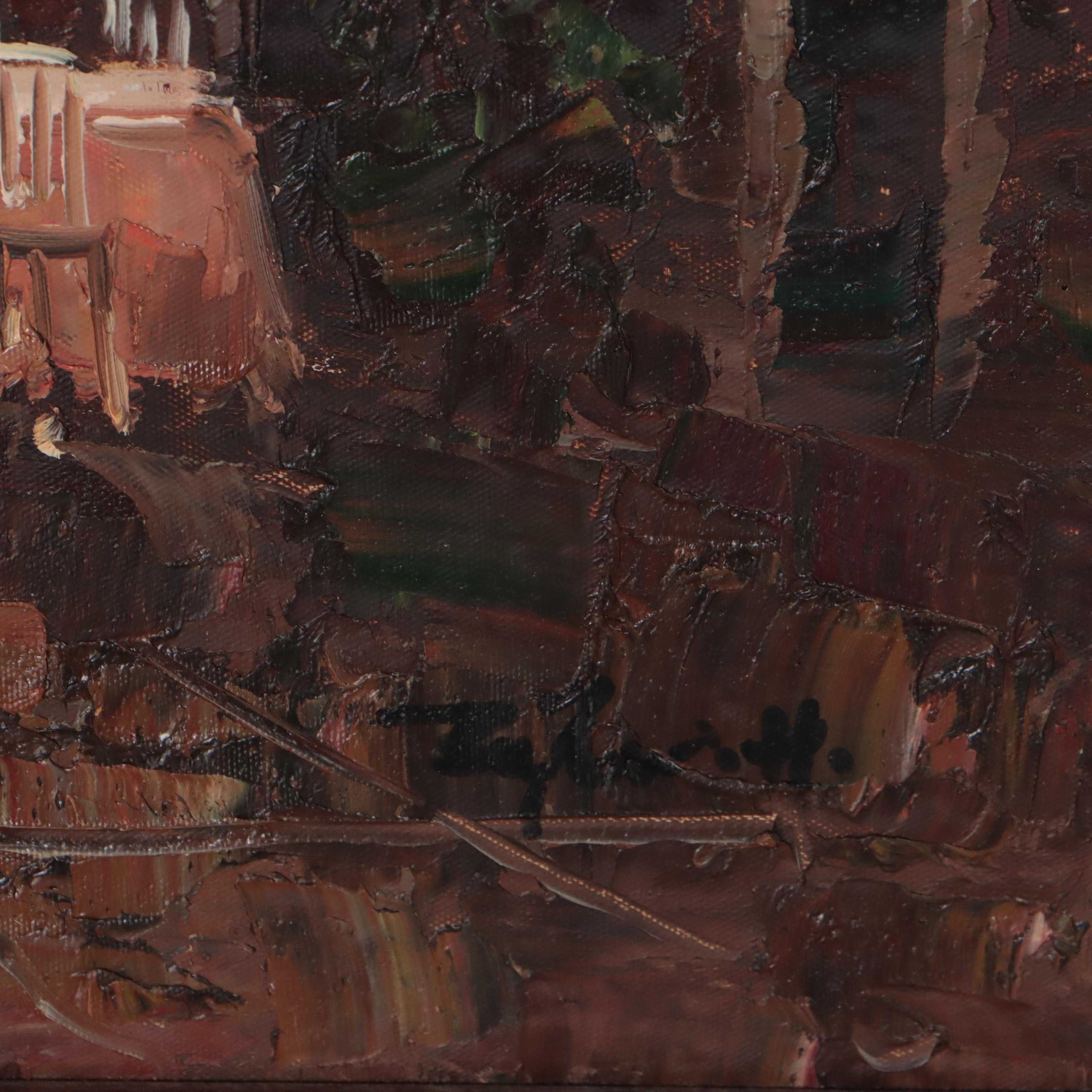 Oil Painting of Riverside Cafe