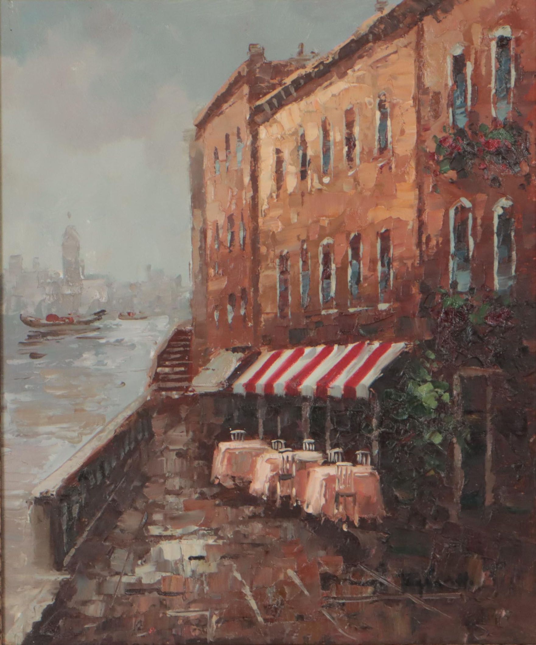 Oil Painting of Riverside Cafe