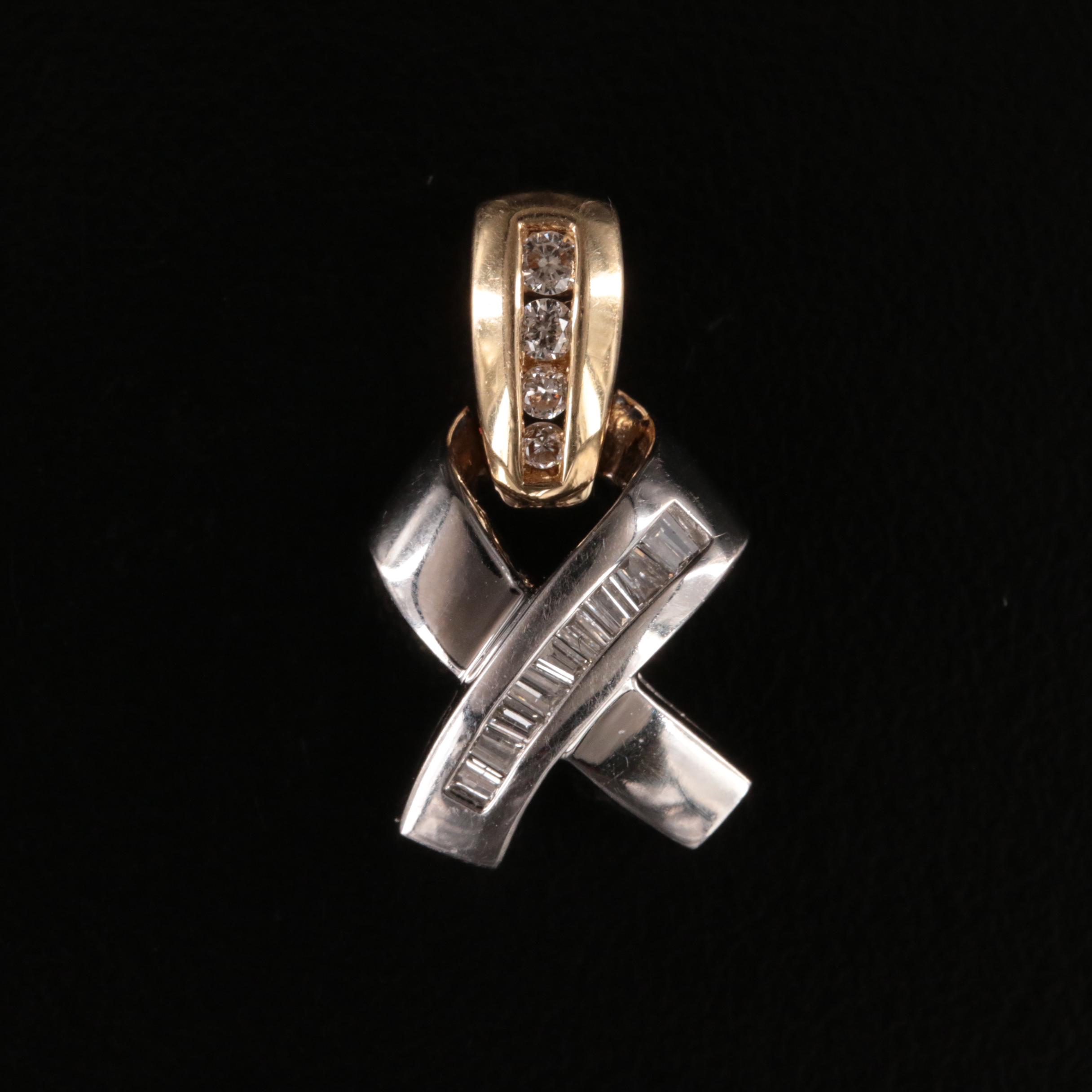14K Diamond Two-Tone Crossover Pendant