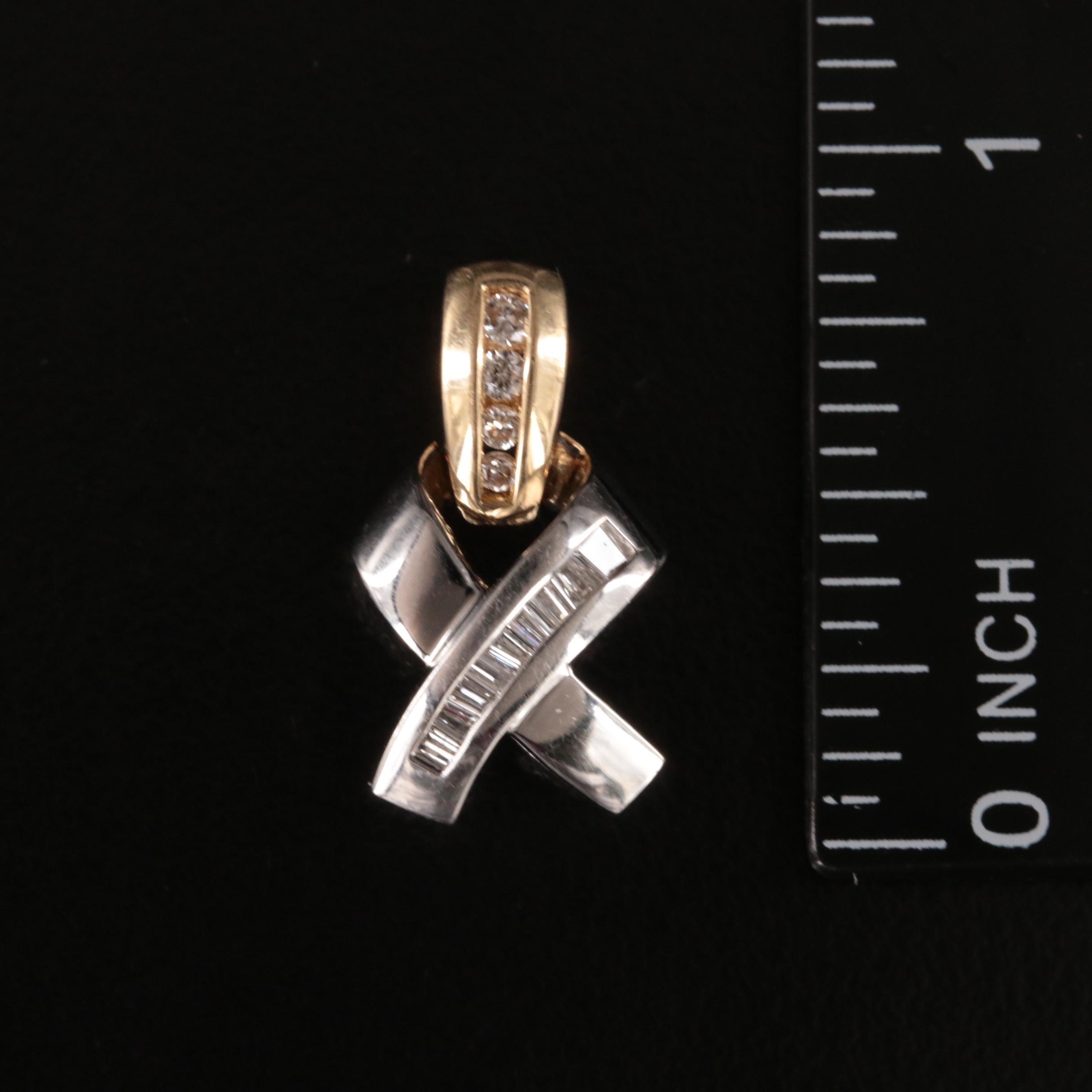 14K Diamond Two-Tone Crossover Pendant