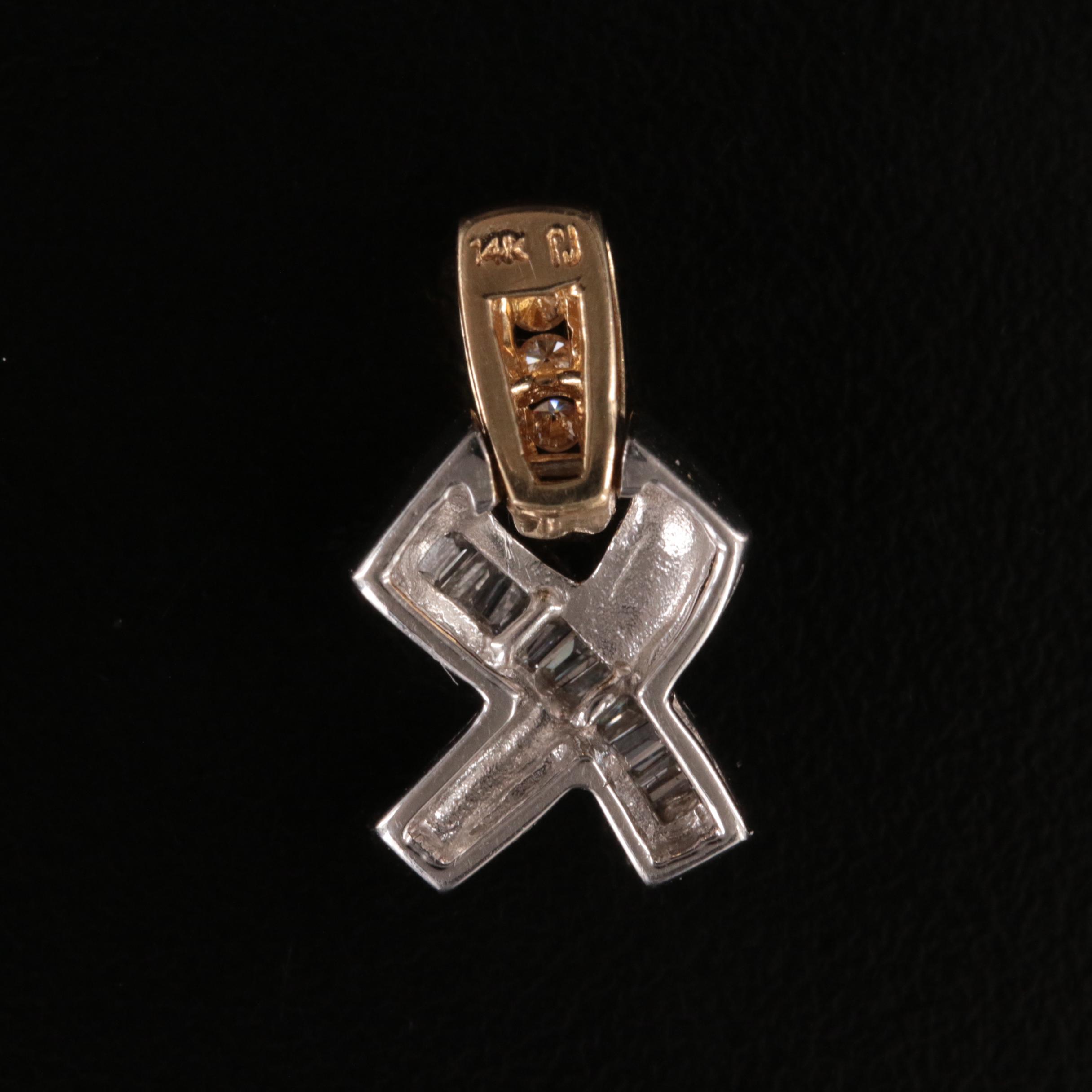 14K Diamond Two-Tone Crossover Pendant