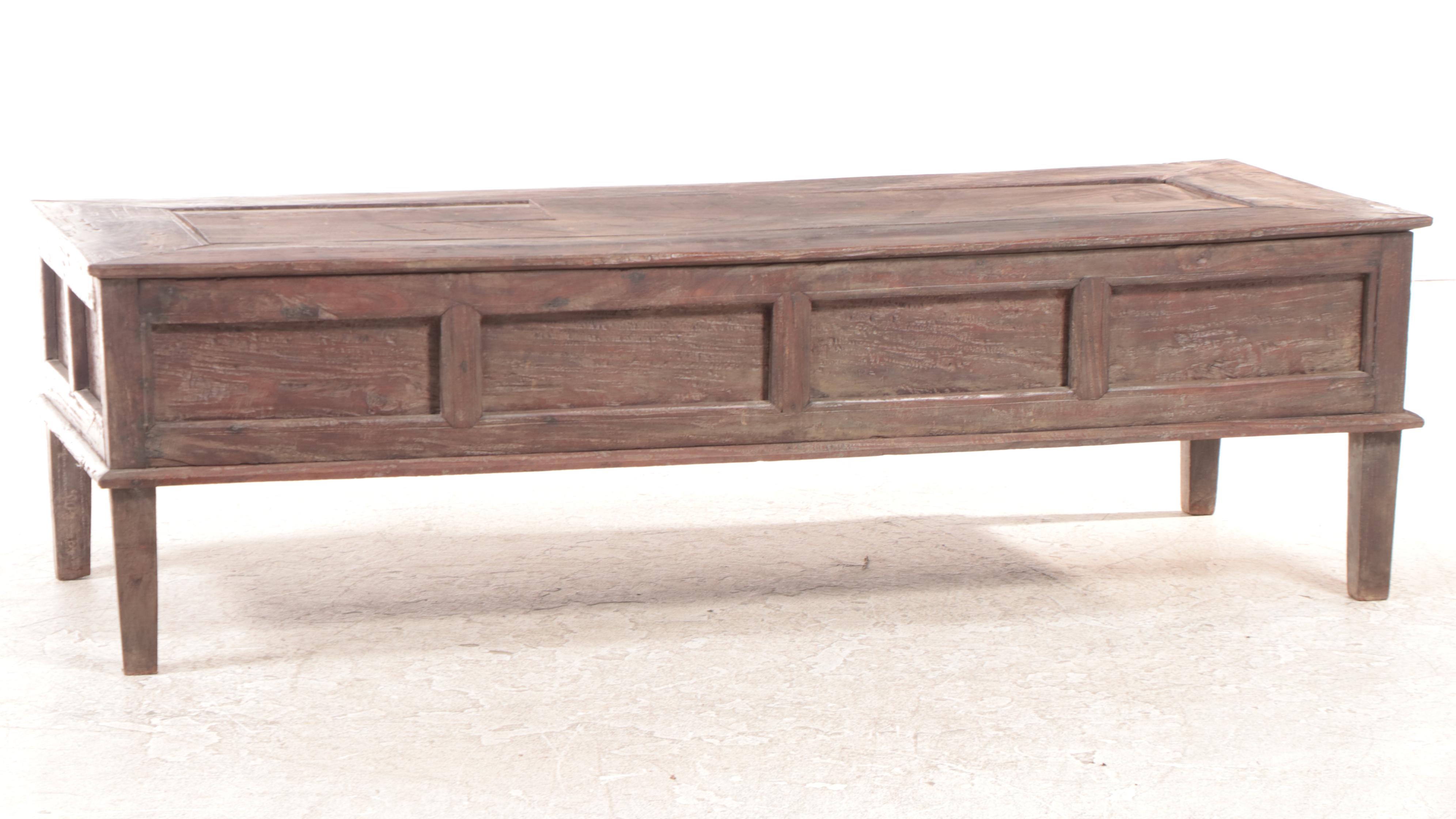Indo-Asian Paneled Wood and Breadboard Top Long Table