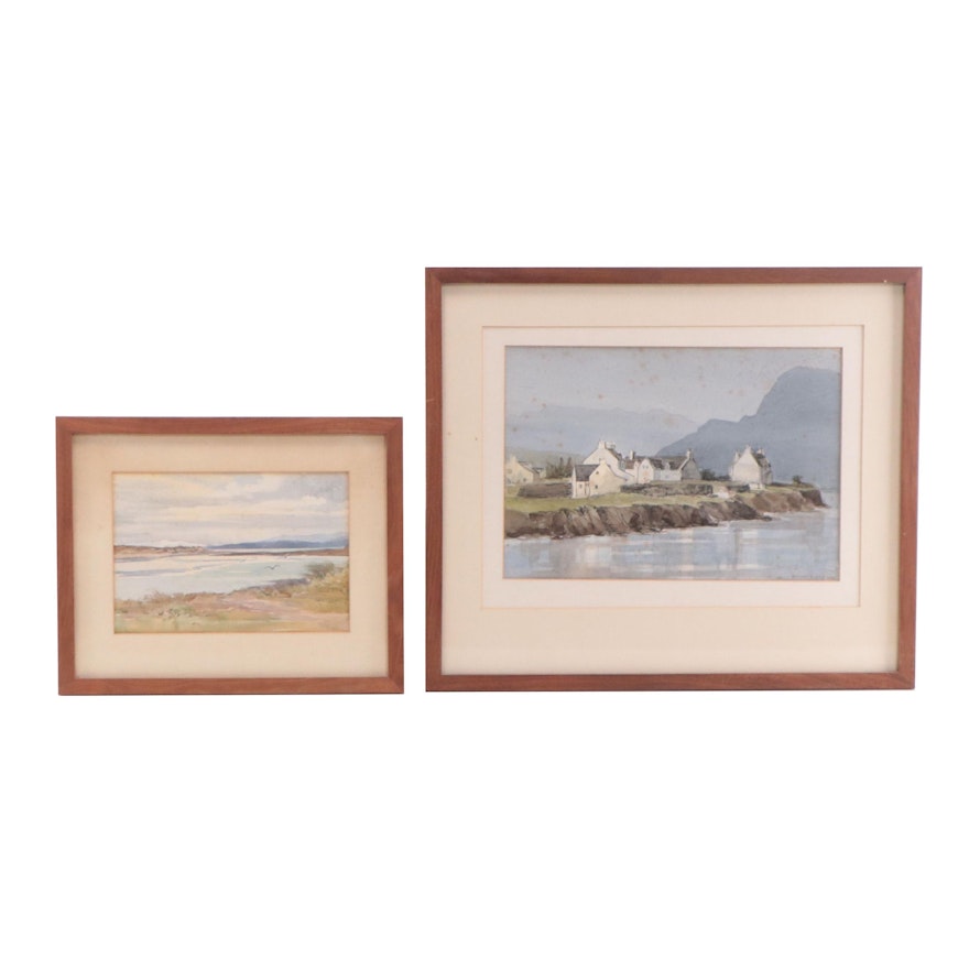 Daisy Budge Coastal Landscape Watercolor Painting, 1982; More
