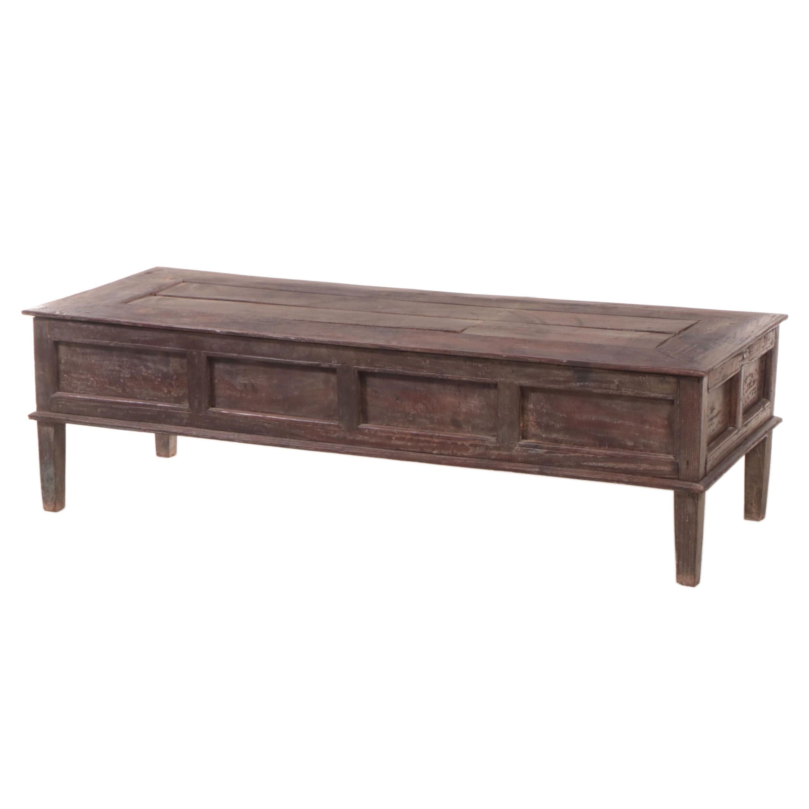 Indo-Asian Paneled Wood and Breadboard Top Long Table