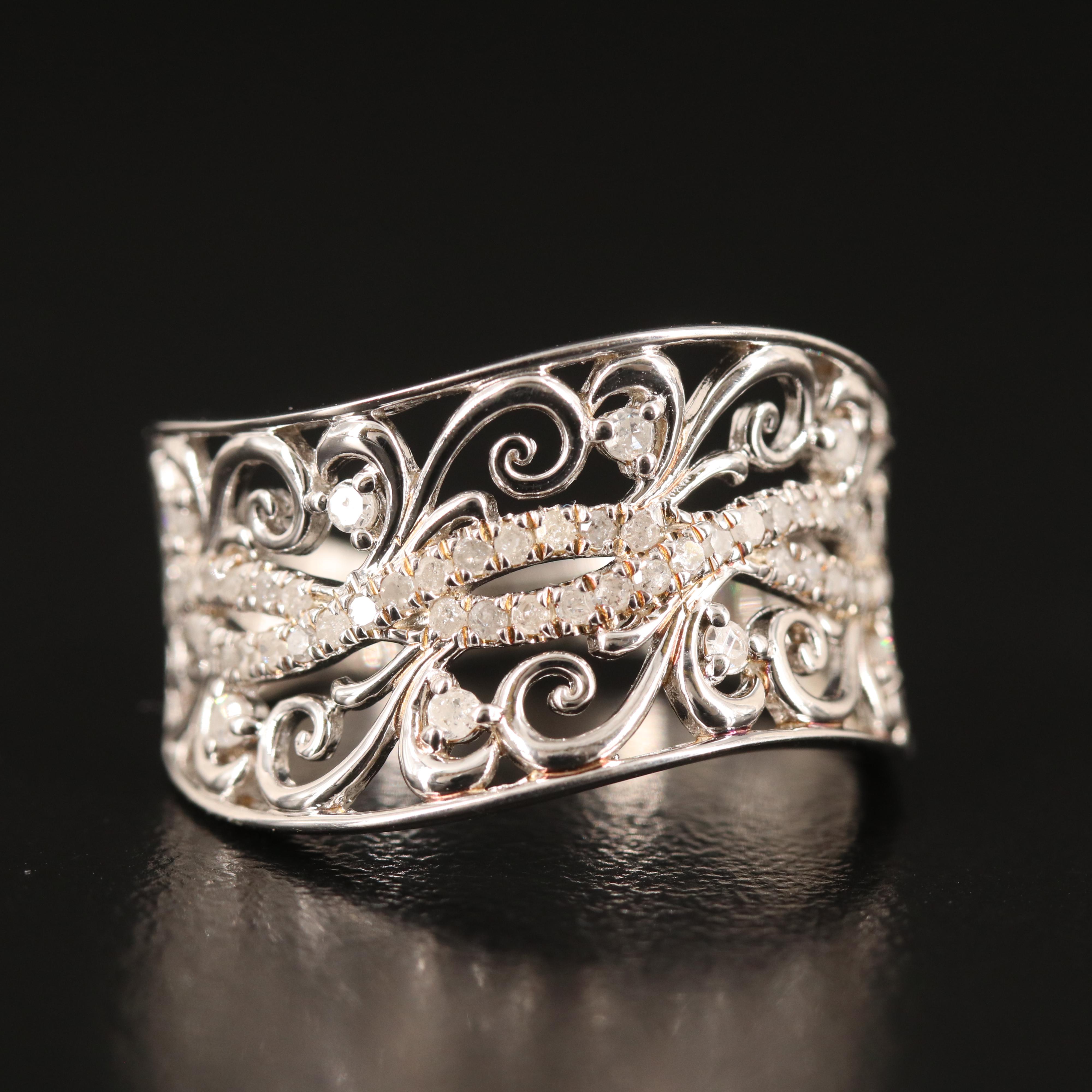 Sterling Diamond Scrollwork Band