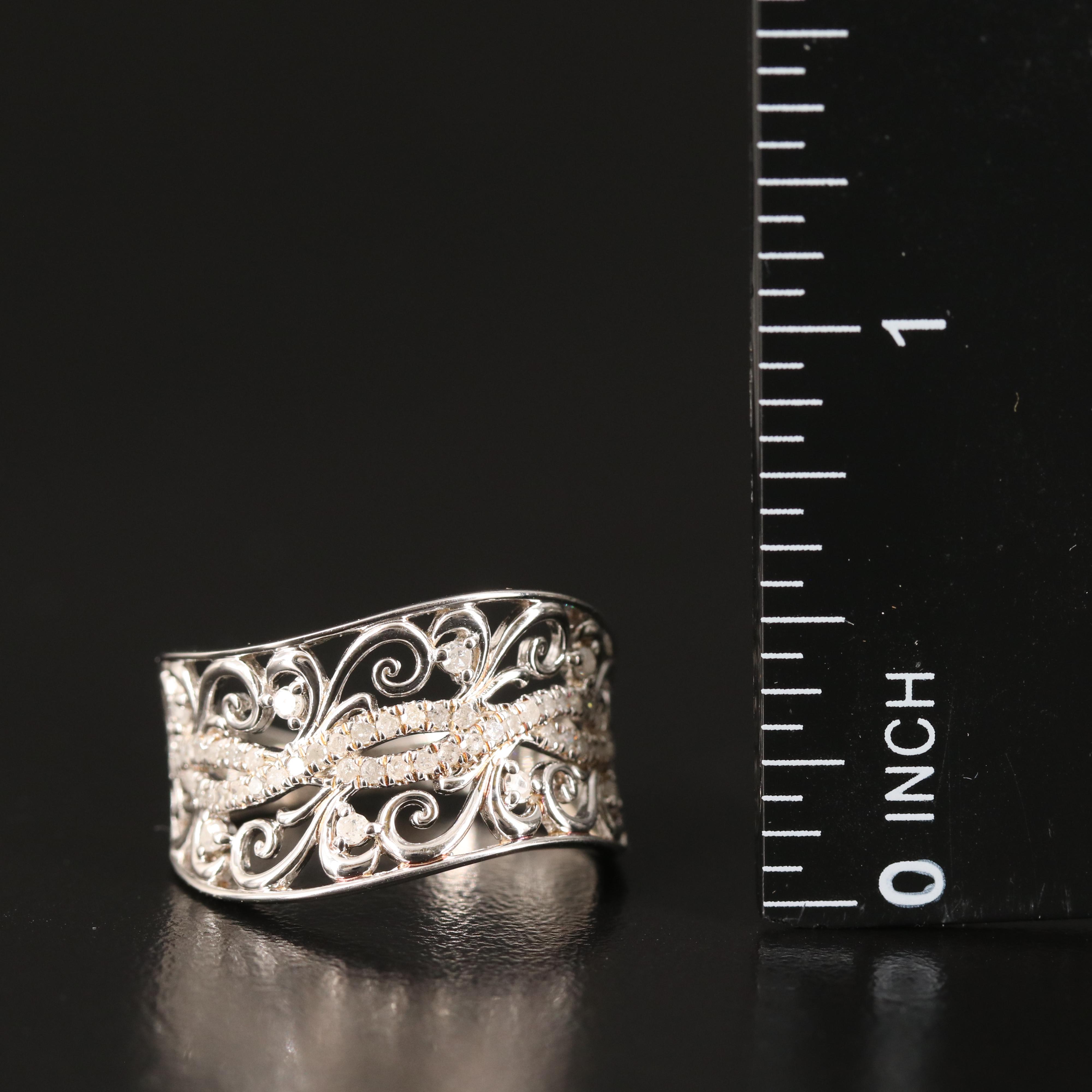 Sterling Diamond Scrollwork Band