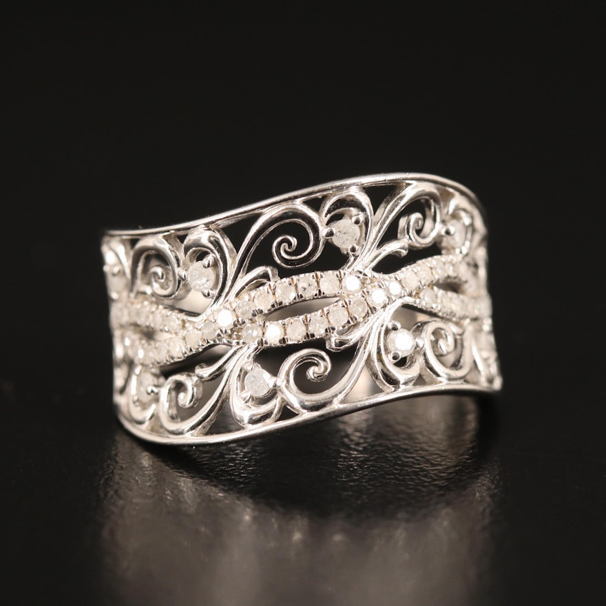 Sterling Diamond Scrollwork Band