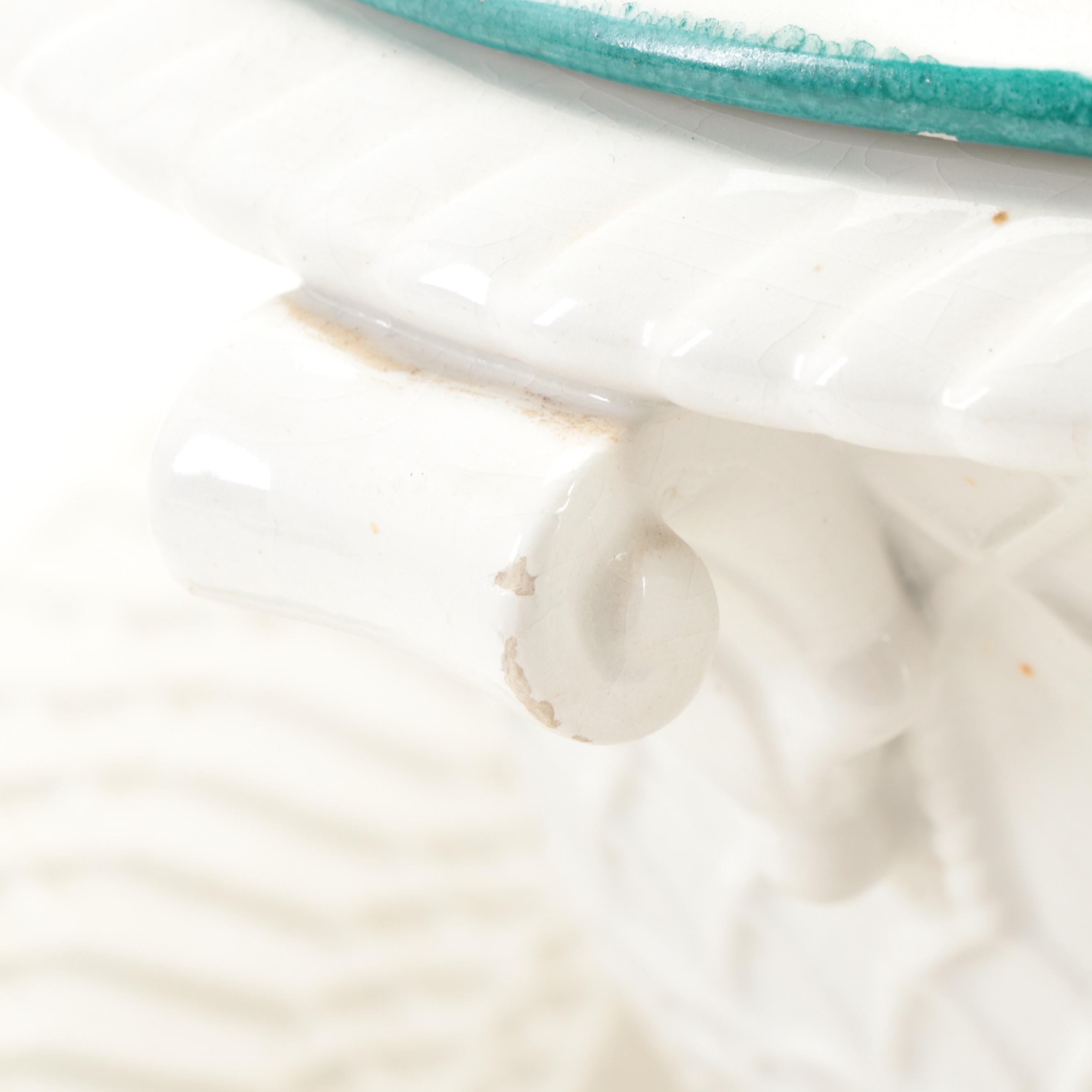 Italian Majolica Basket Weave Tureen with Lid and Underplate