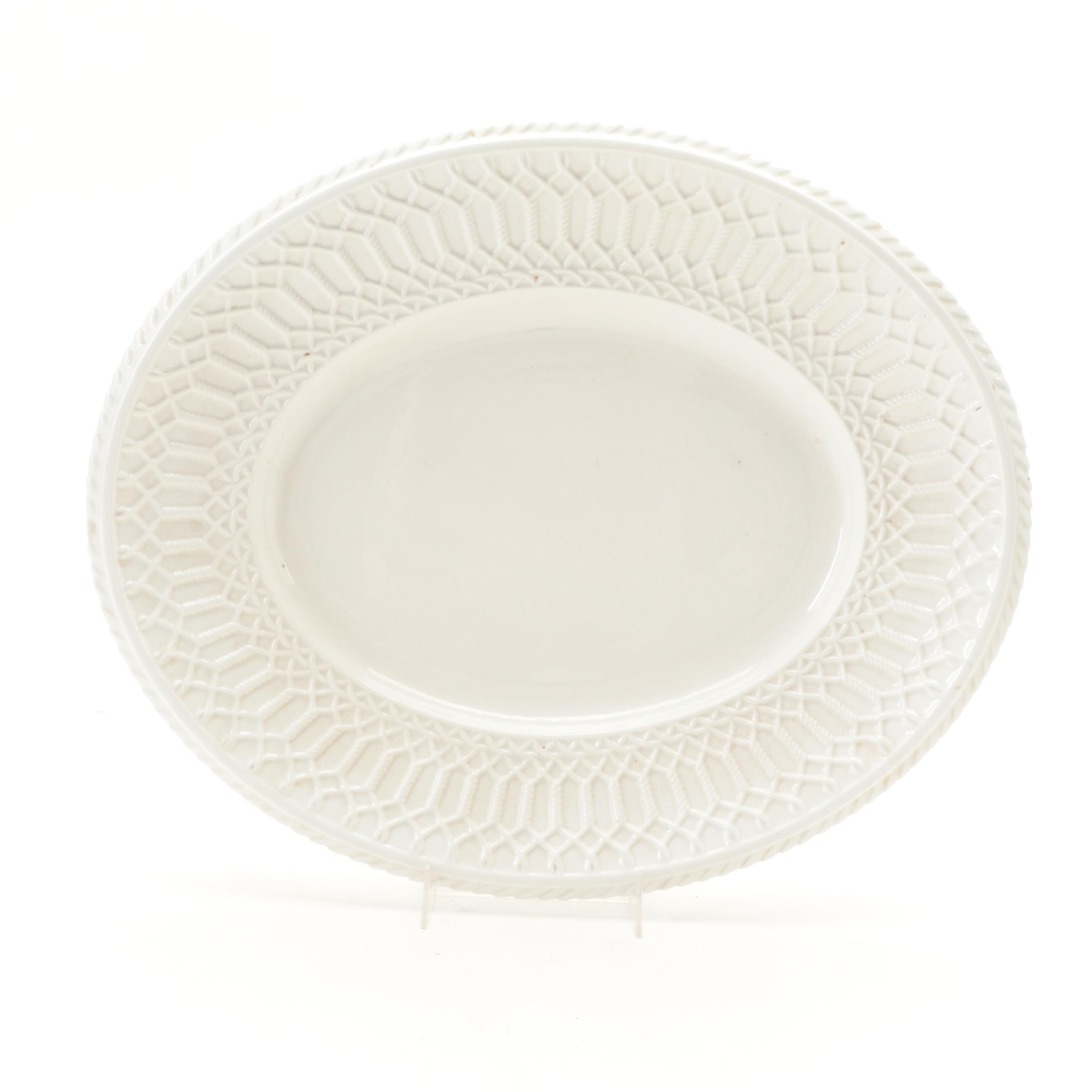 Italian Majolica Basket Weave Tureen with Lid and Underplate