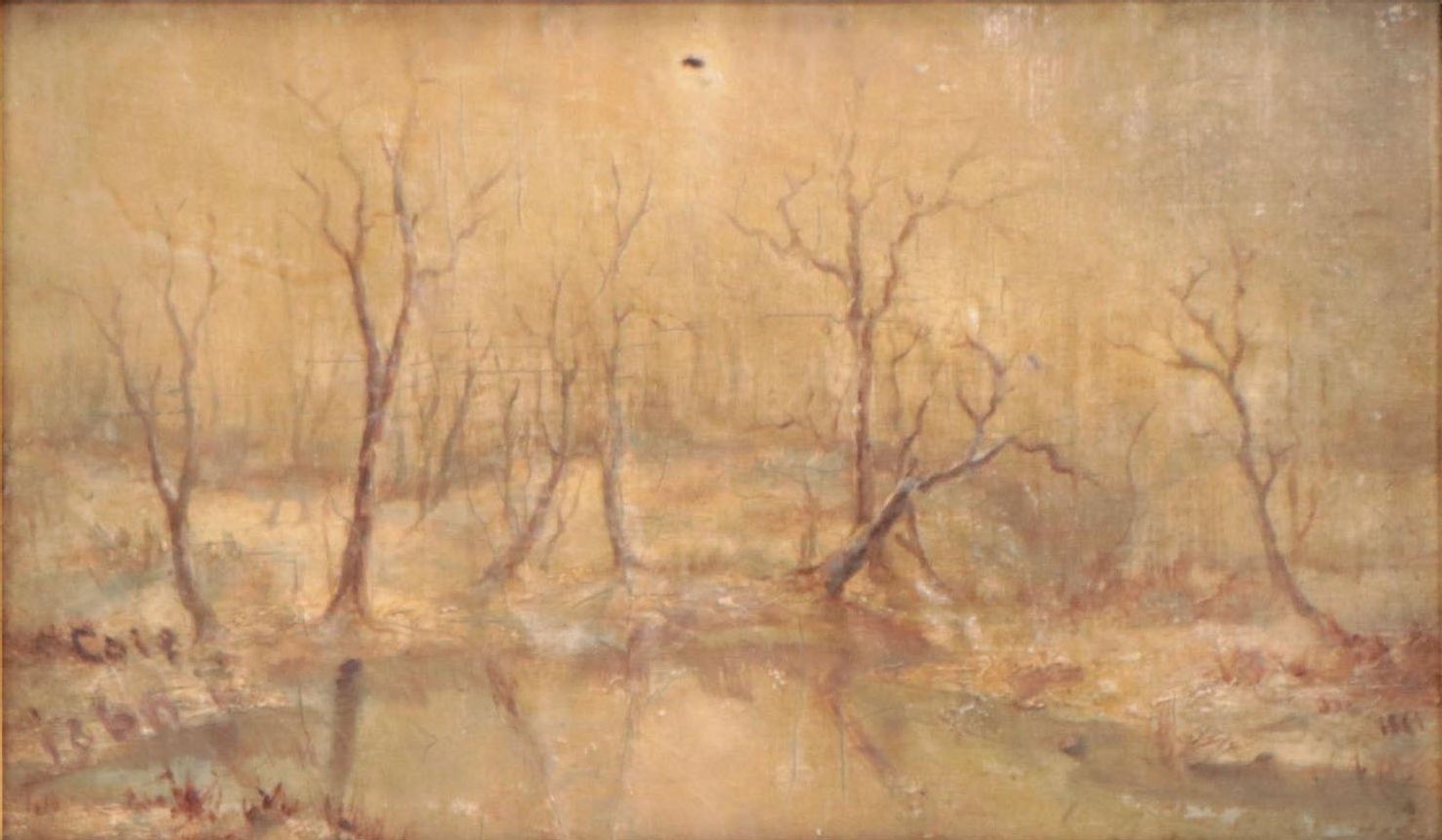 Winter Pond Landscape Oil Painting, Circa 1861