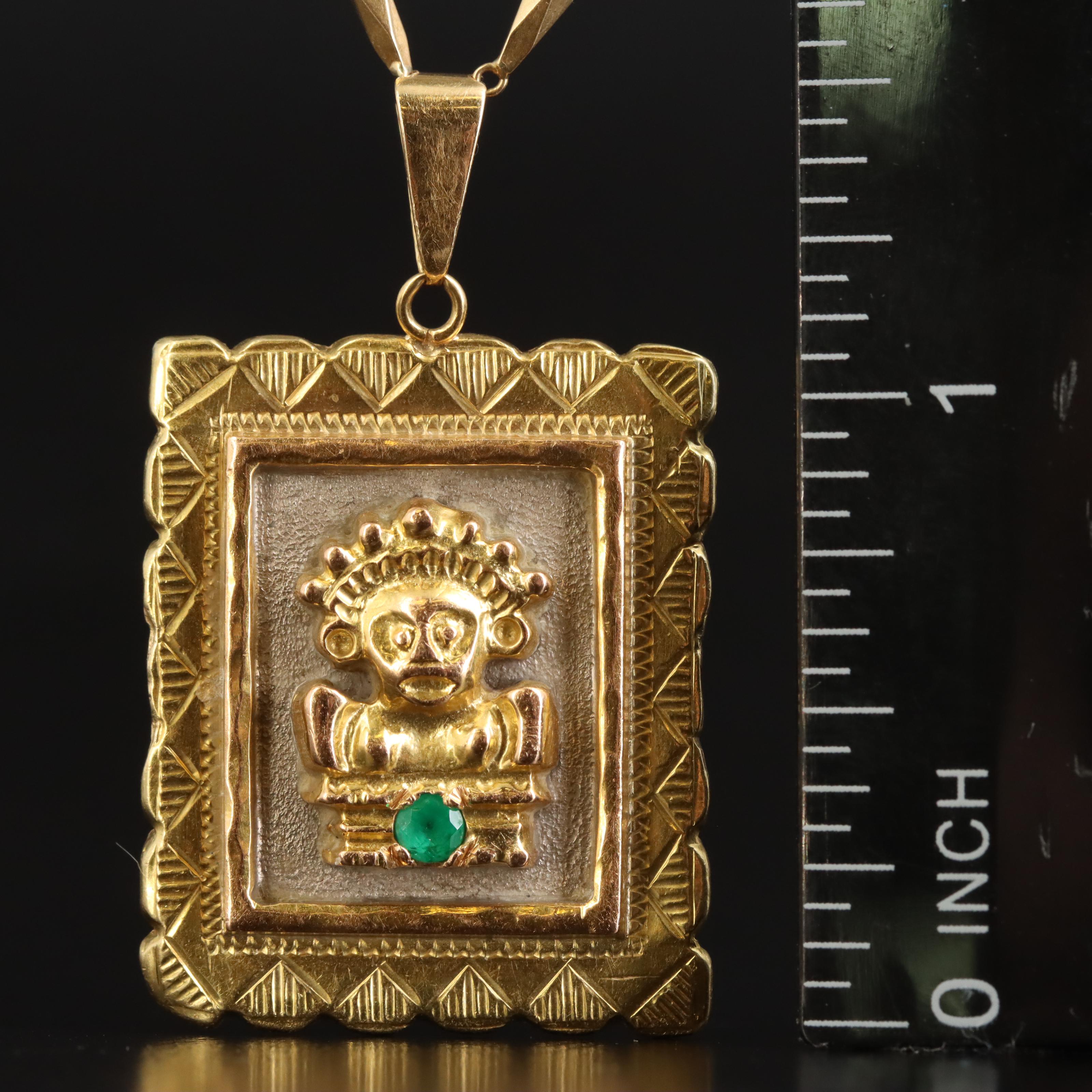 18K Emerald Pre-Columbian Figure Pendant Necklace