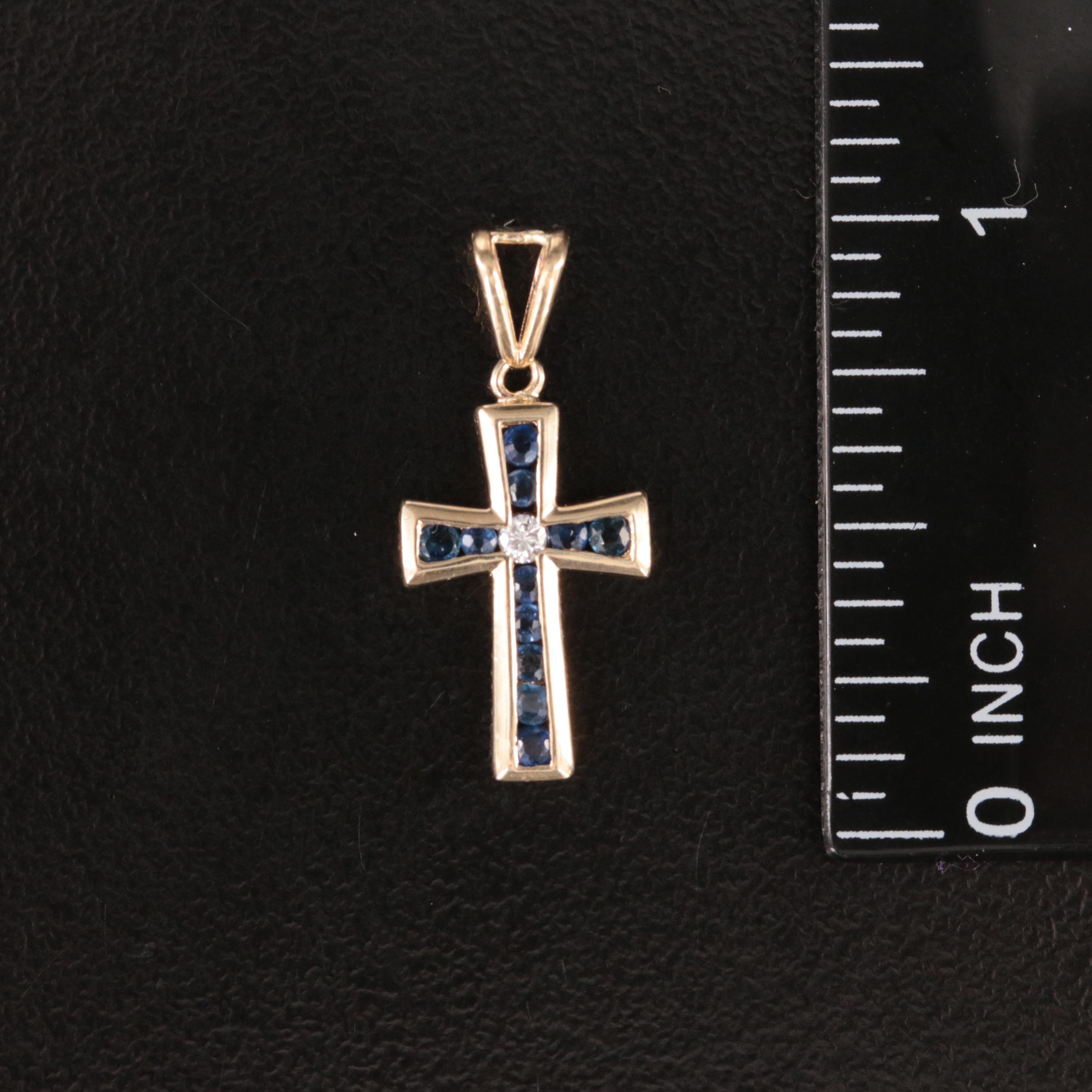 14K Diamond and Sapphire Cross Pendant