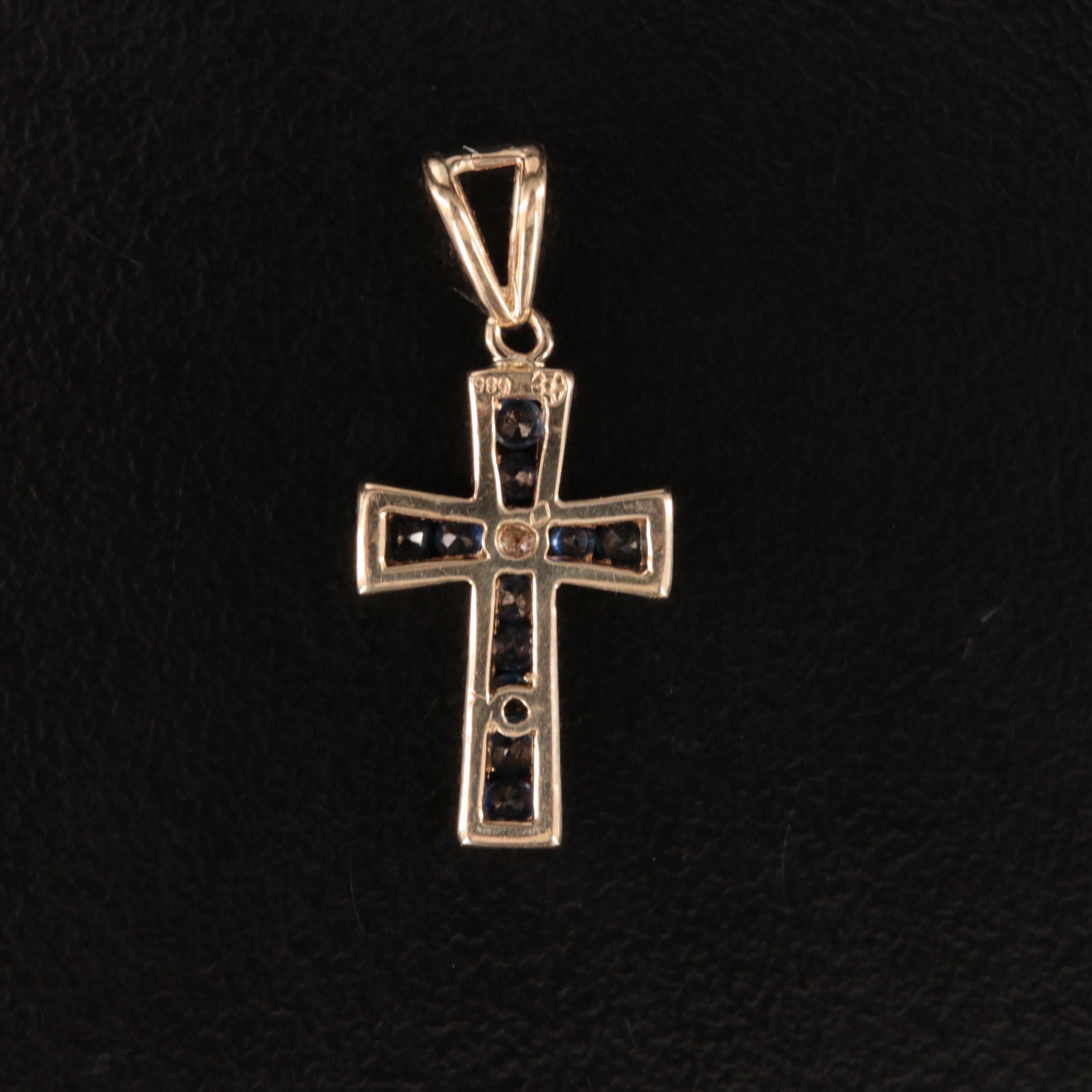 14K Diamond and Sapphire Cross Pendant