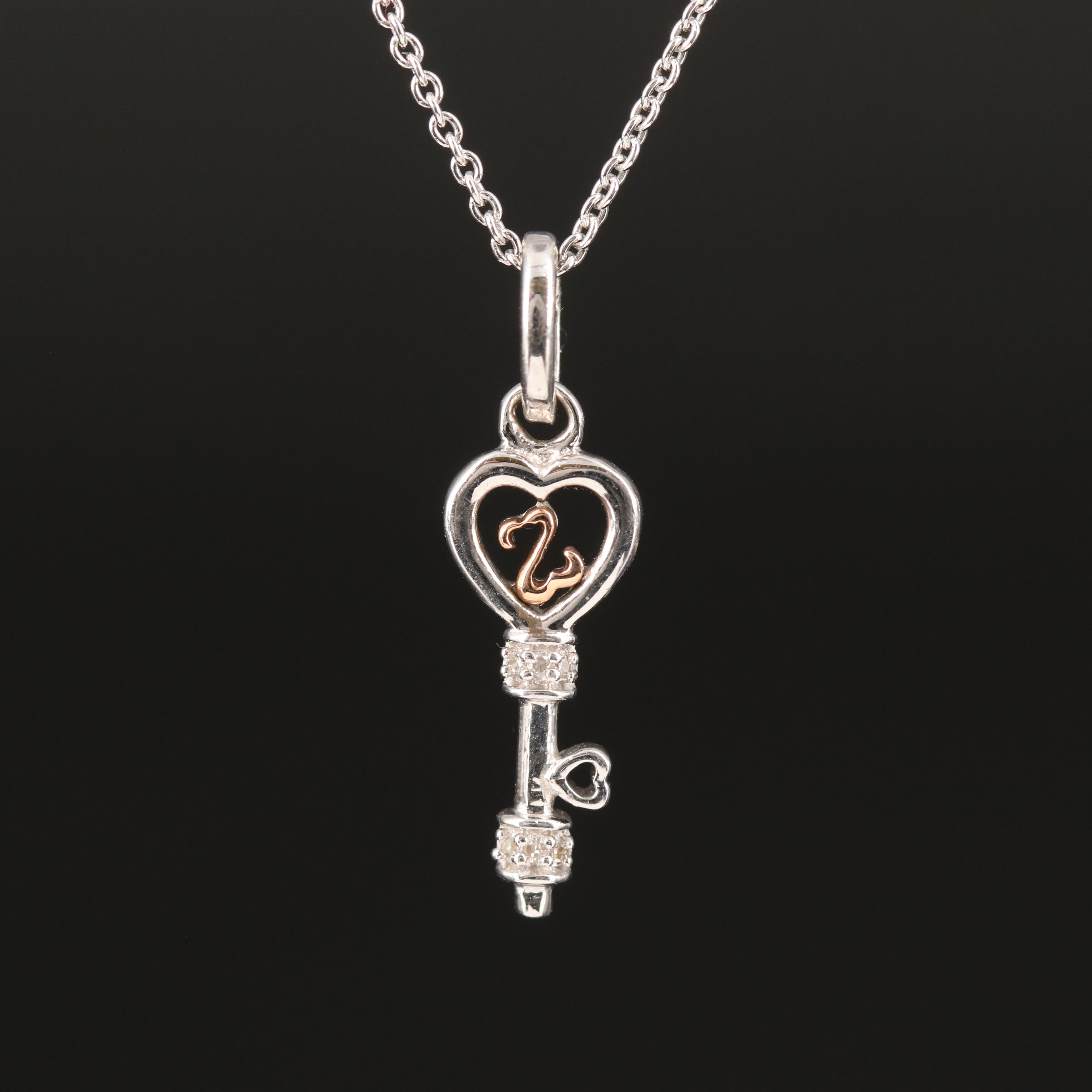 Diamond Key Pendant Necklace in Sterling