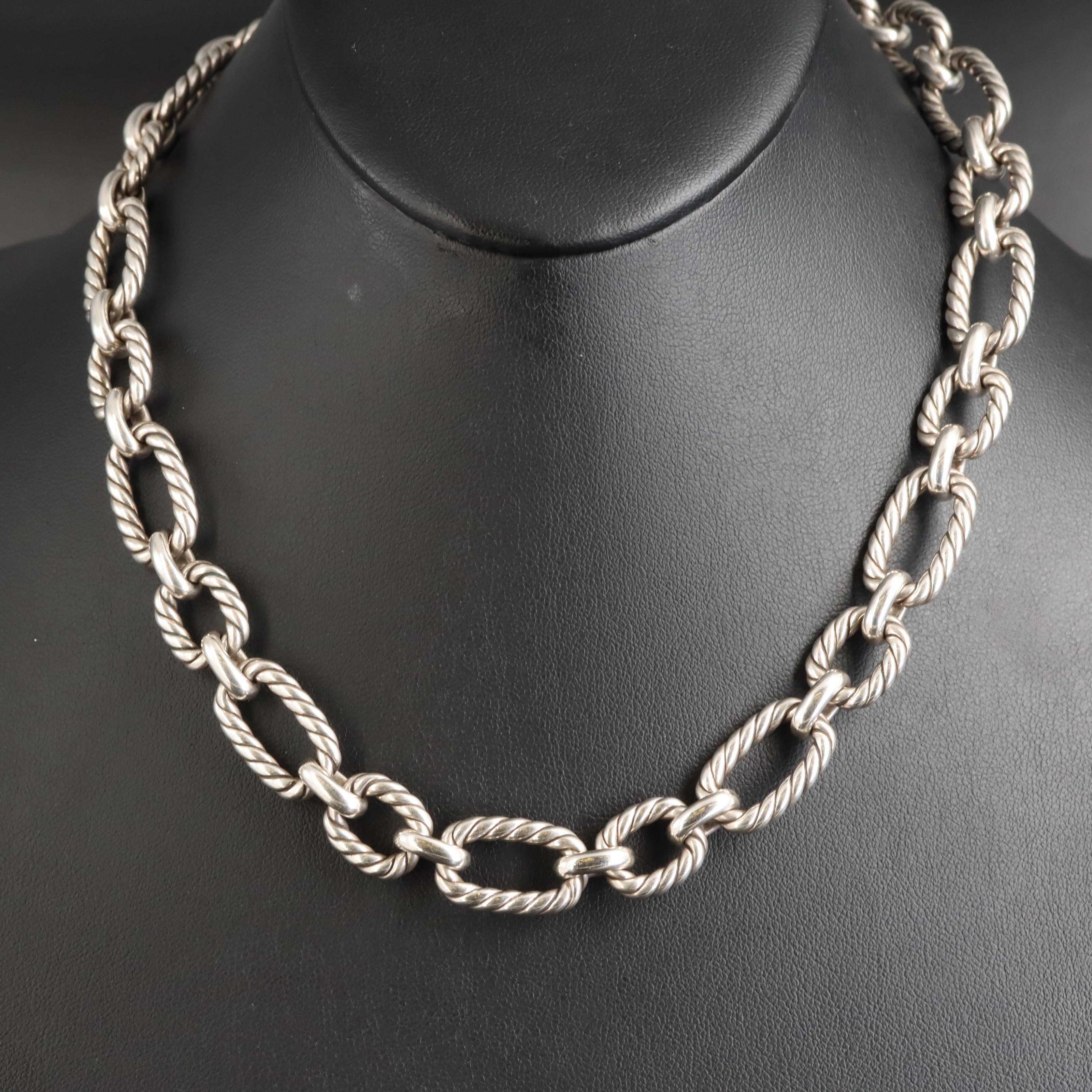 David Yurman Sterling Chain Necklace with Sapphire Accents