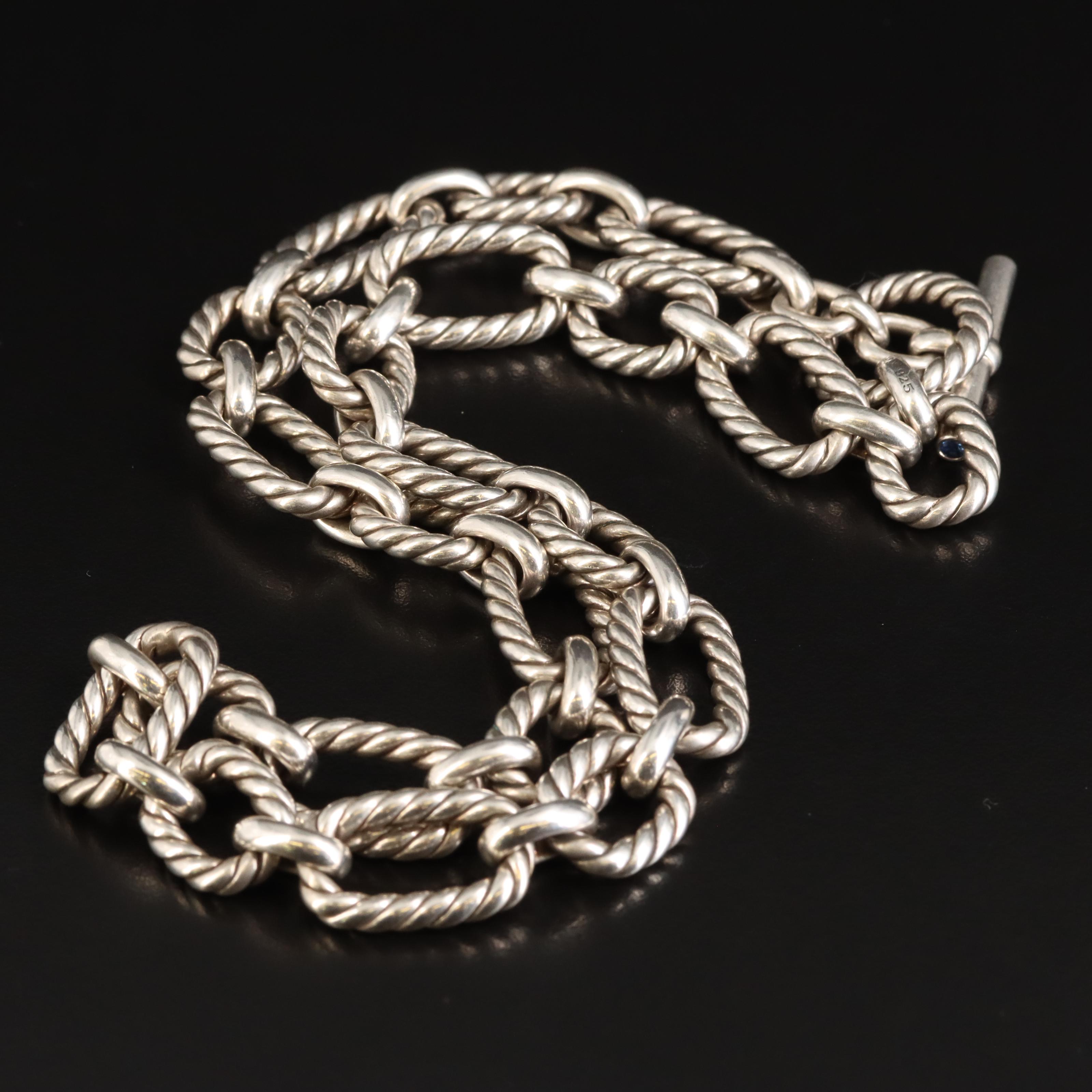 David Yurman Sterling Chain Necklace with Sapphire Accents