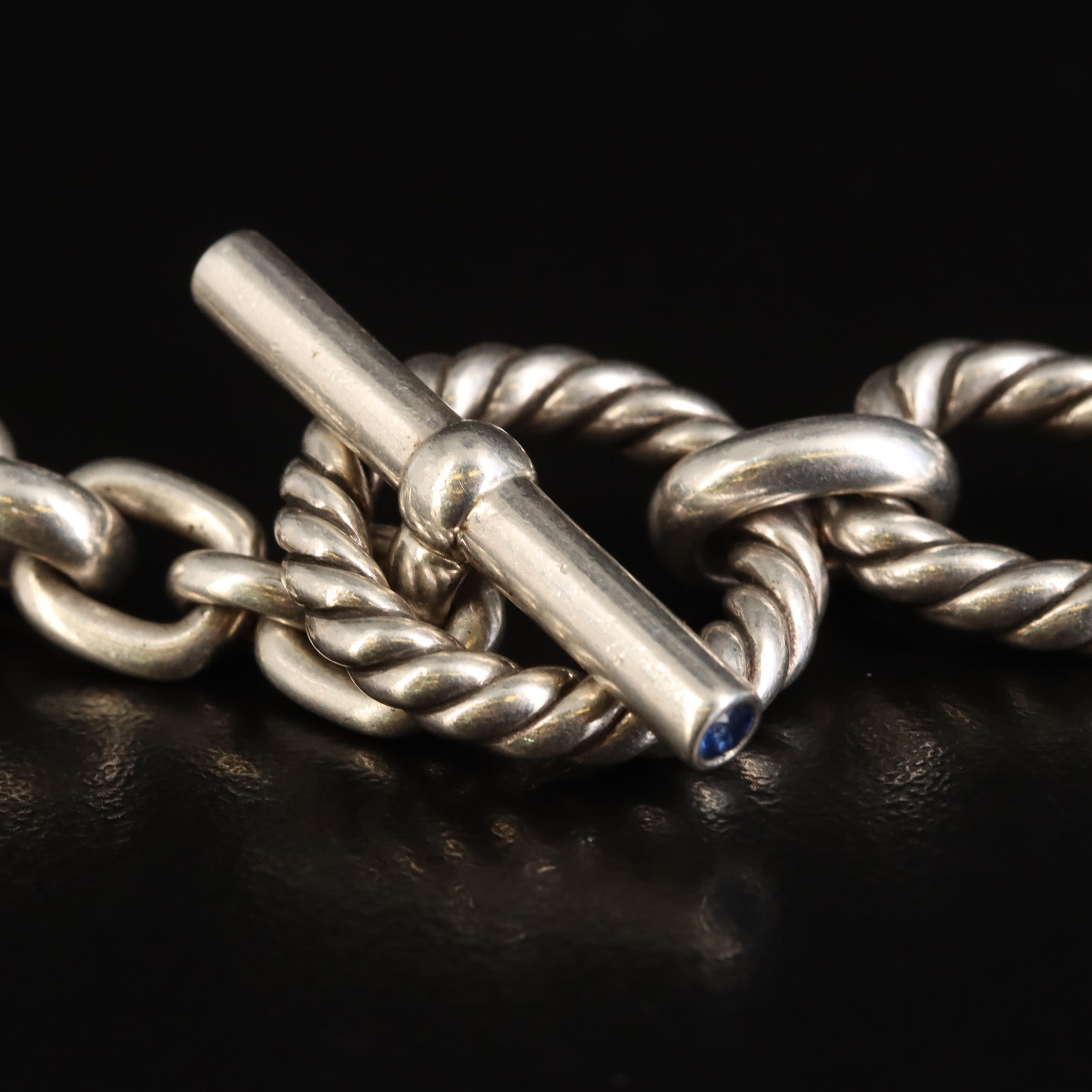 David Yurman Sterling Chain Necklace with Sapphire Accents