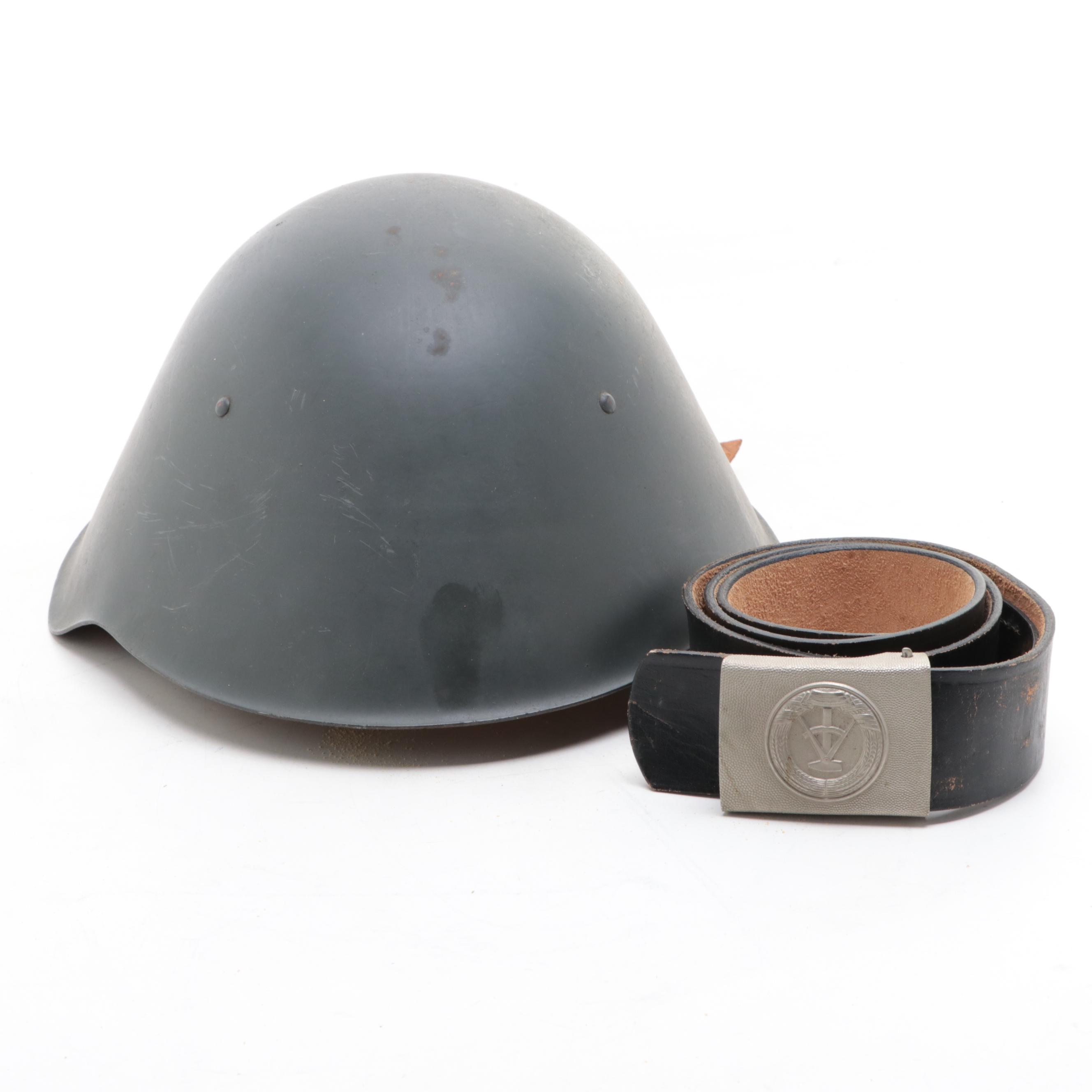East German Volksarmee M56 Helmet and Belt, Mid to Late 20th Century