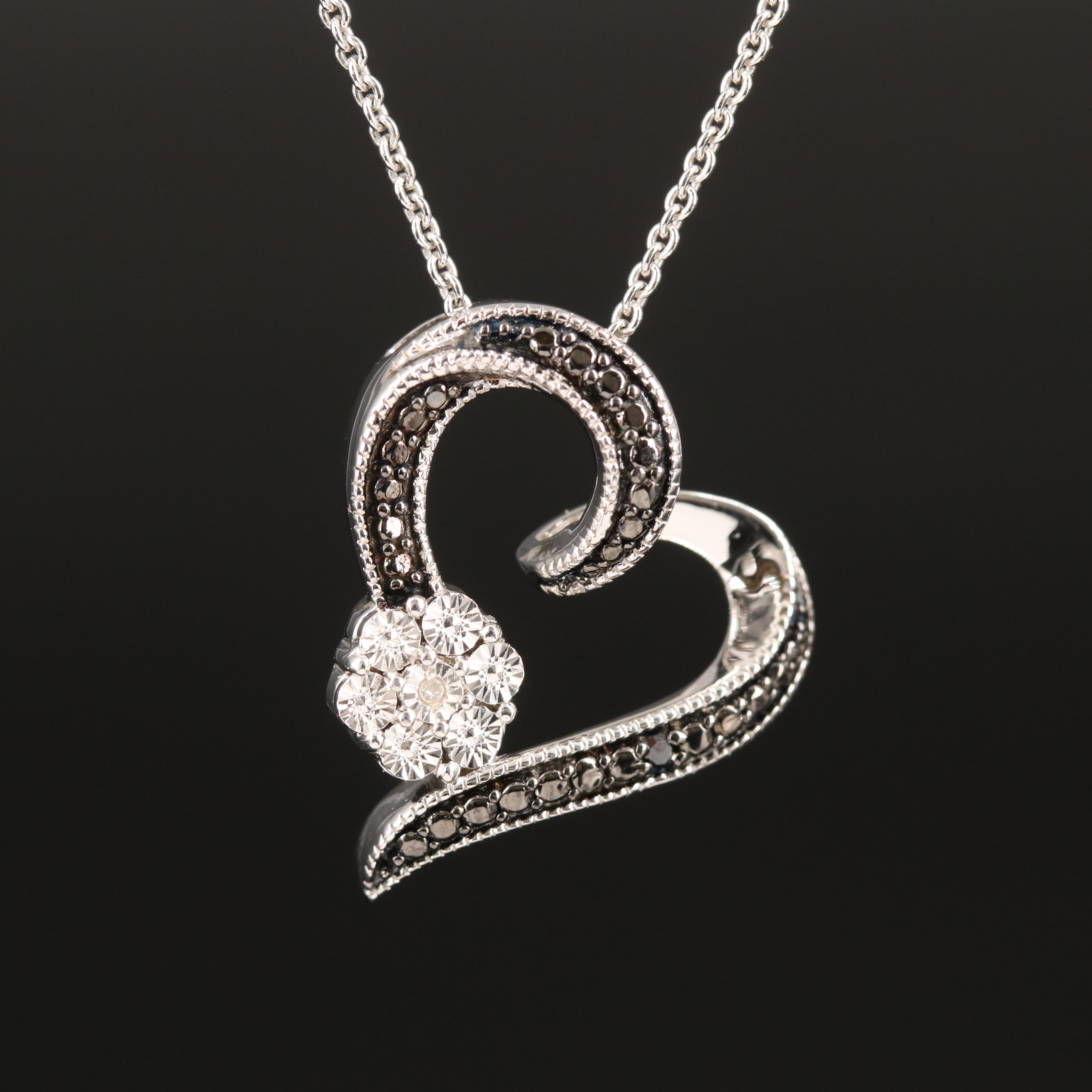 Diamond Heart Pendant Necklace in Sterling