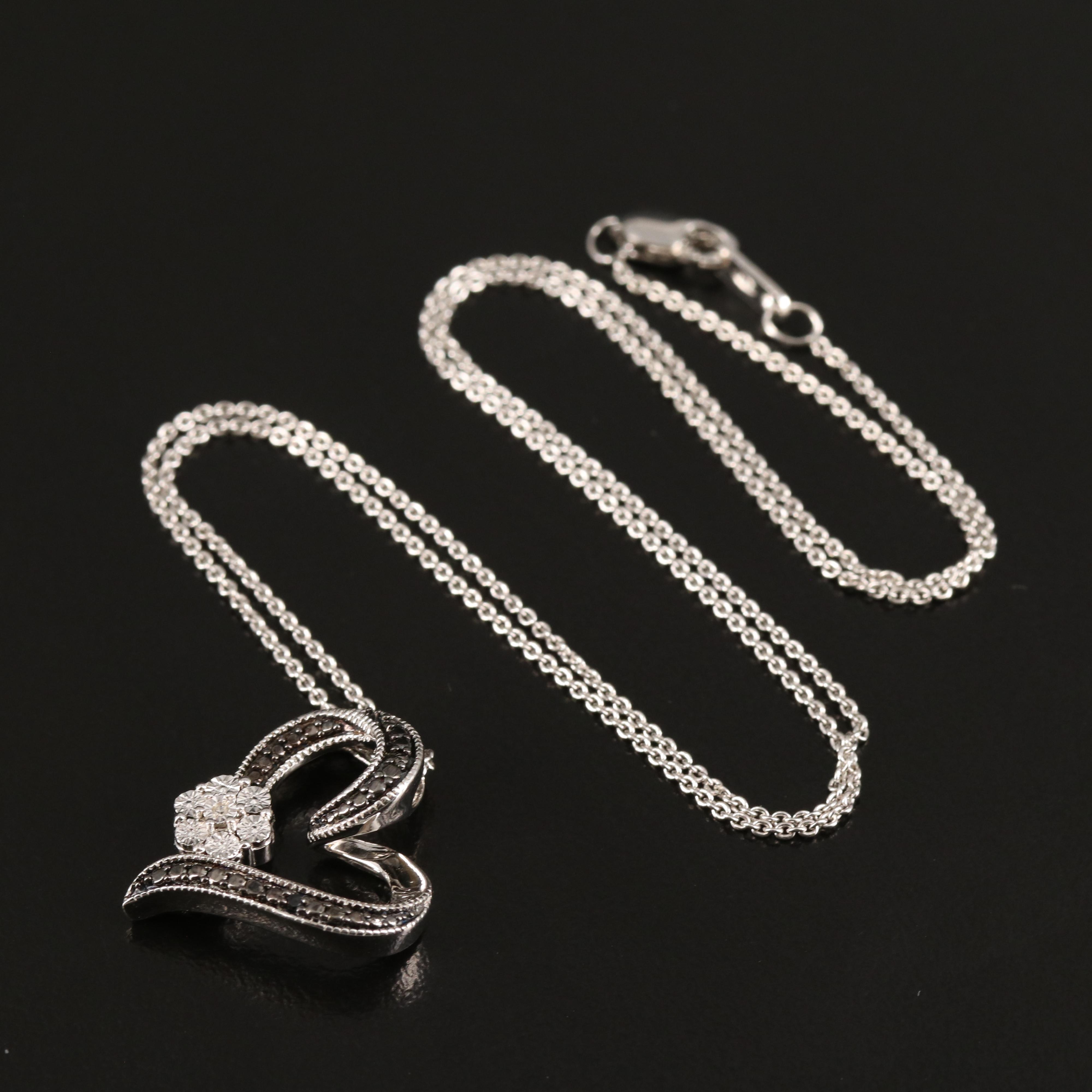Diamond Heart Pendant Necklace in Sterling