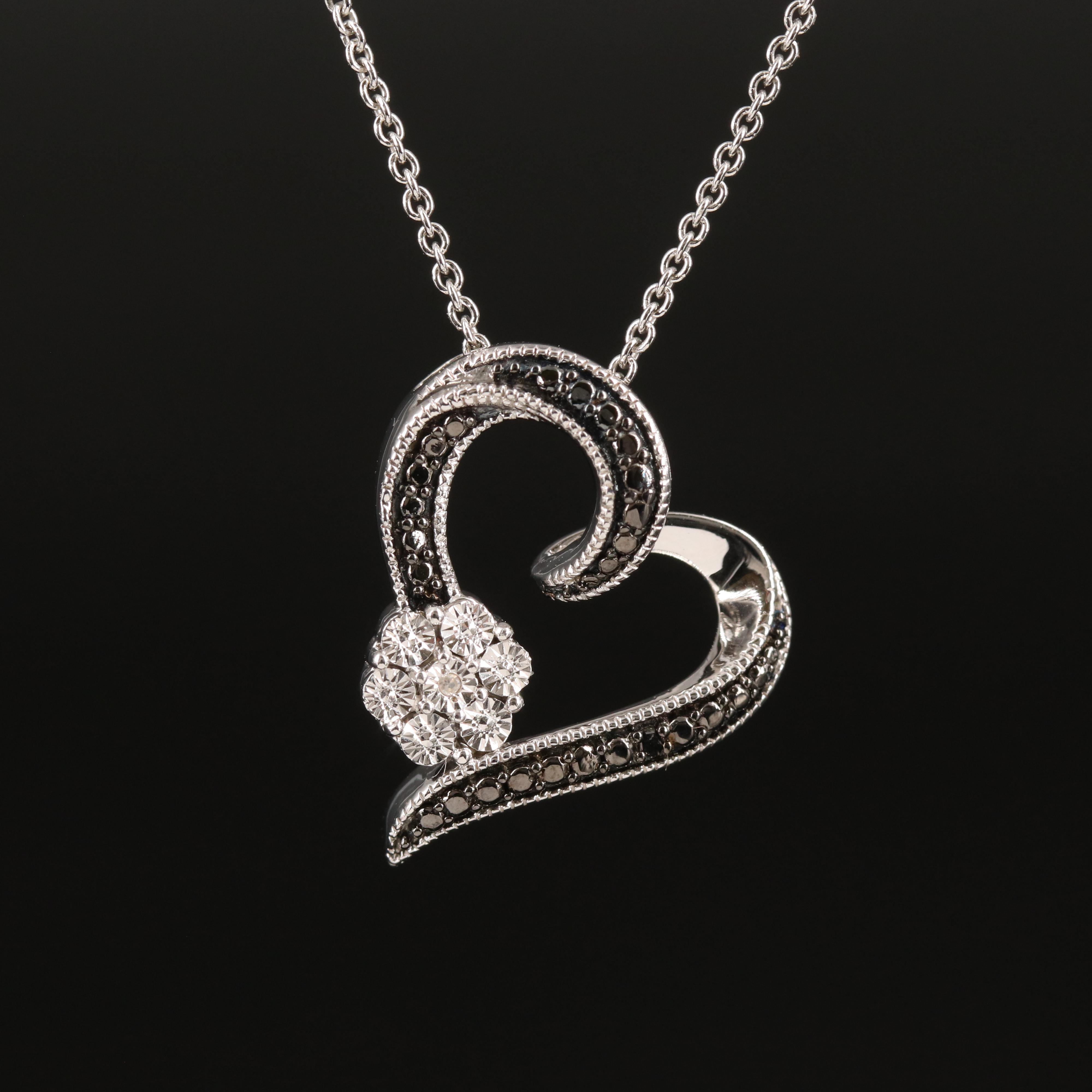 Diamond Heart Pendant Necklace in Sterling