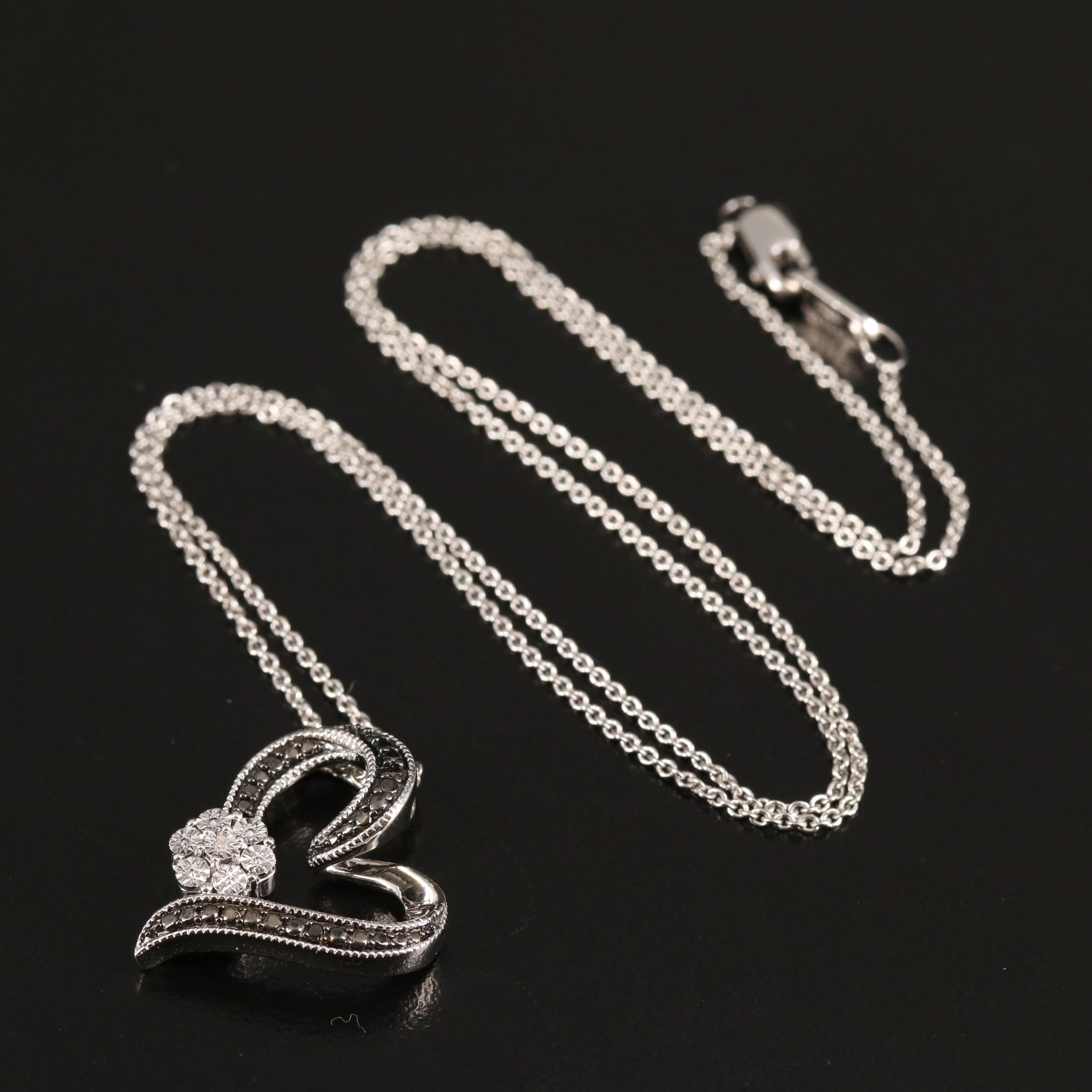 Diamond Heart Pendant Necklace in Sterling
