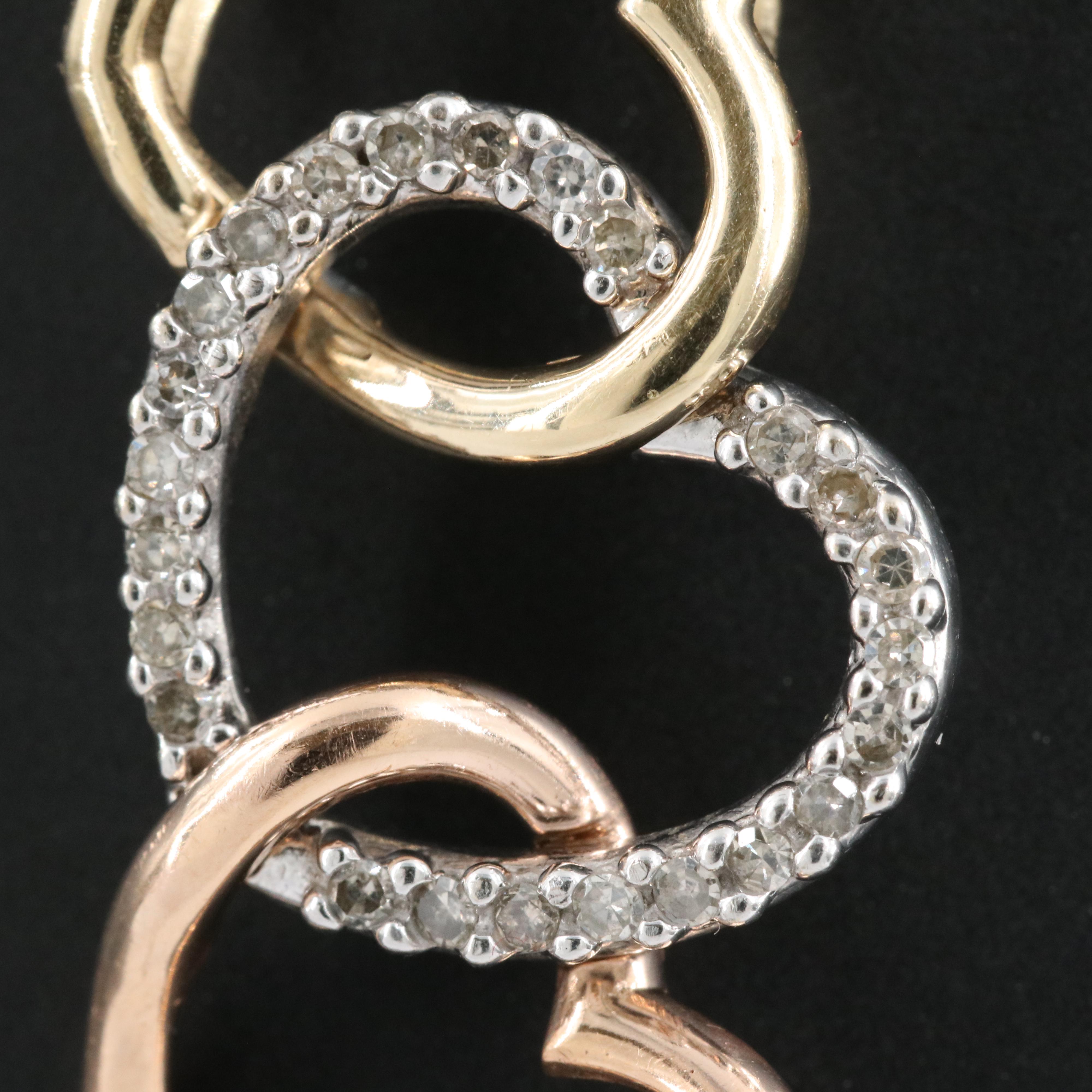 Tri-Color 14K Diamond Triple Heart Pendant