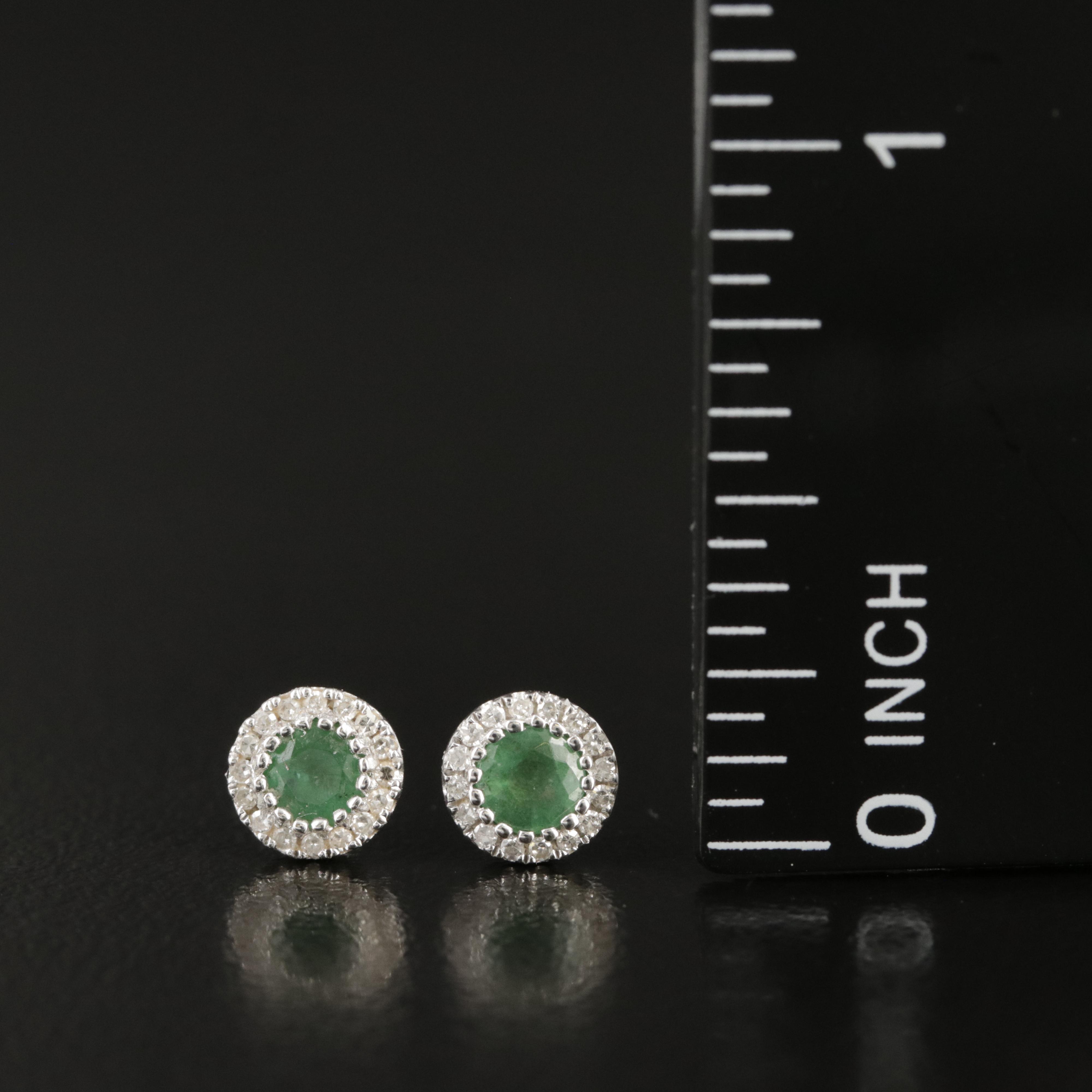 14K Emerald and Diamond Stud Earrings
