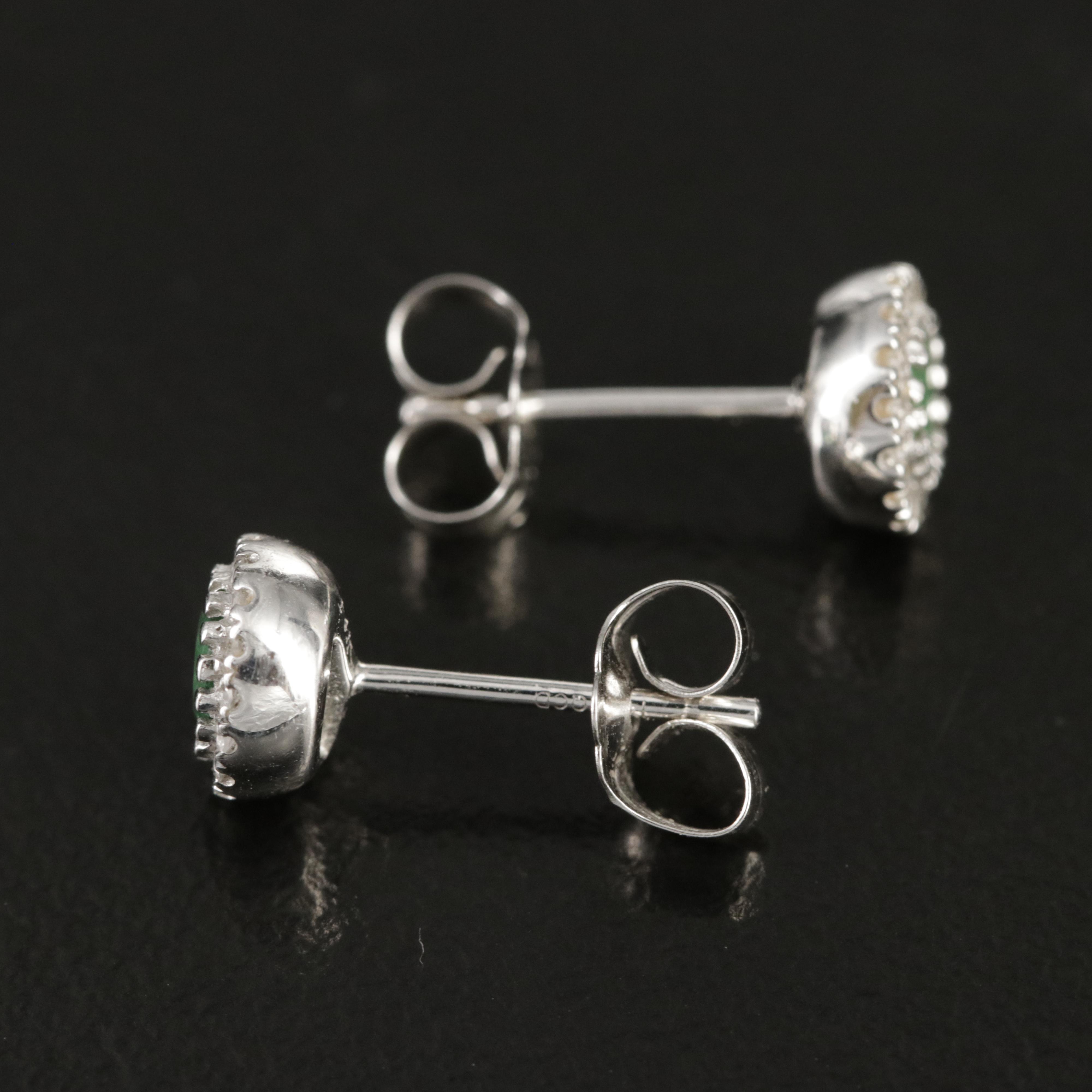 14K Emerald and Diamond Stud Earrings