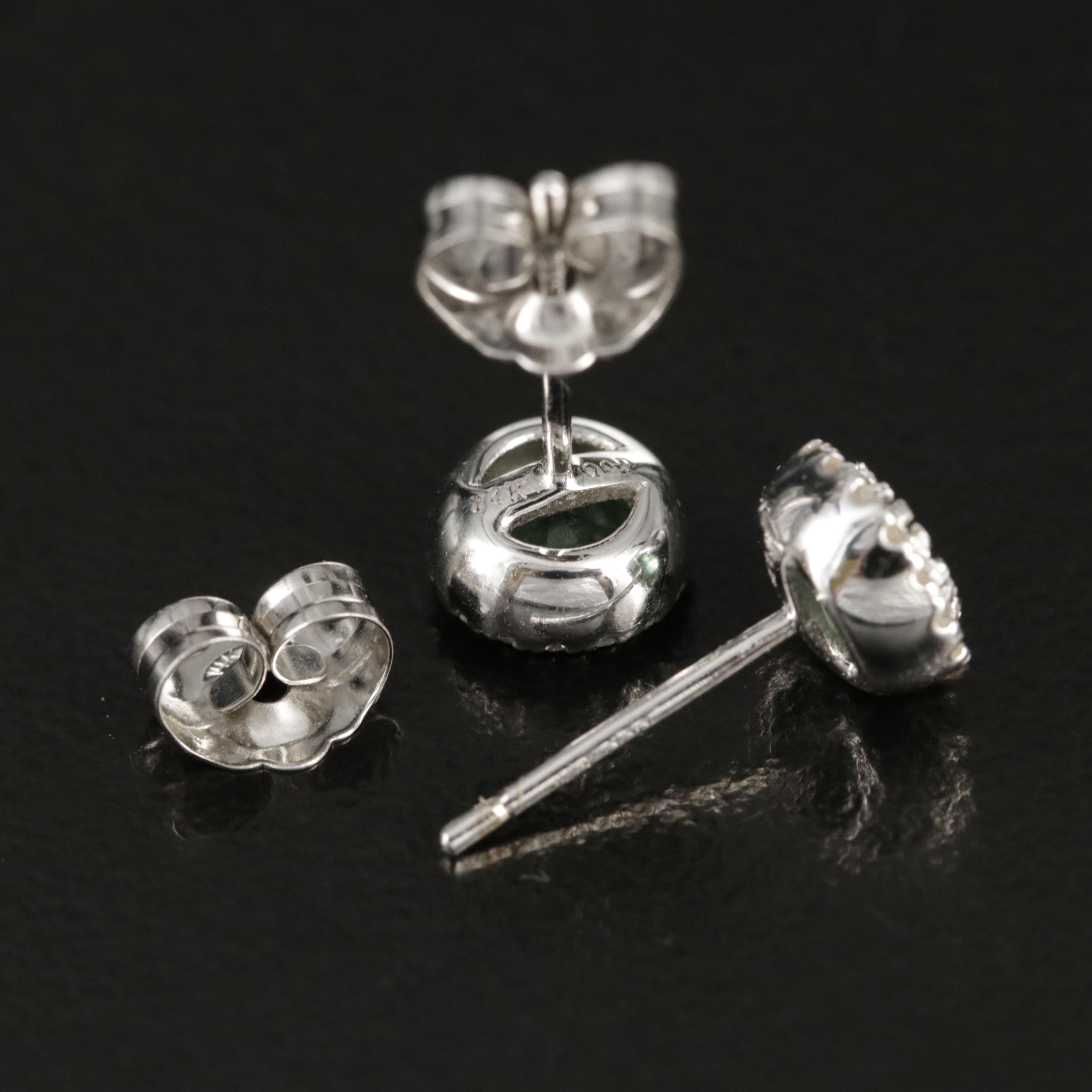 14K Emerald and Diamond Stud Earrings