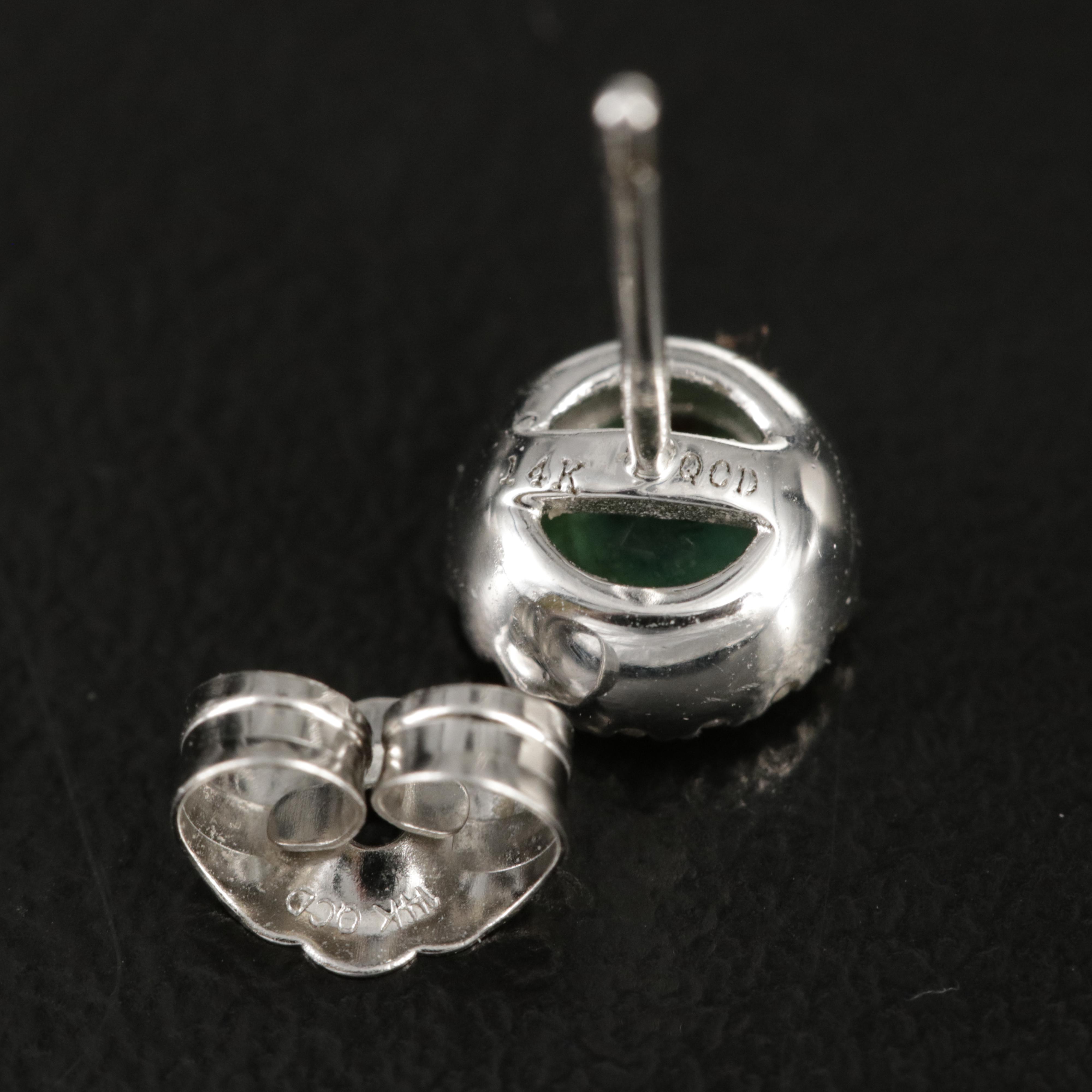 14K Emerald and Diamond Stud Earrings