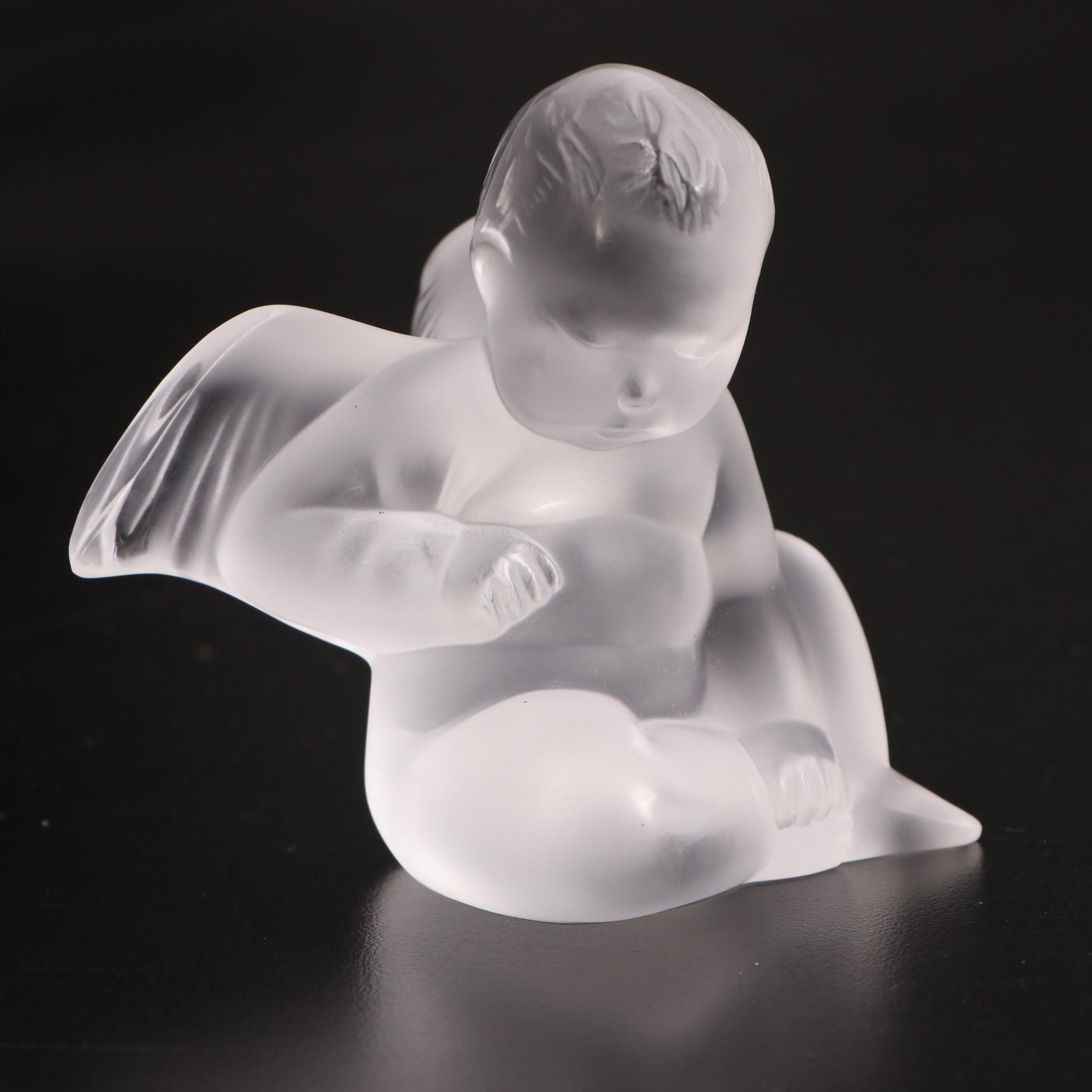 Lalique "Angel Capriccioso" and "Angel Malizioso" Frosted Crystal Figurines