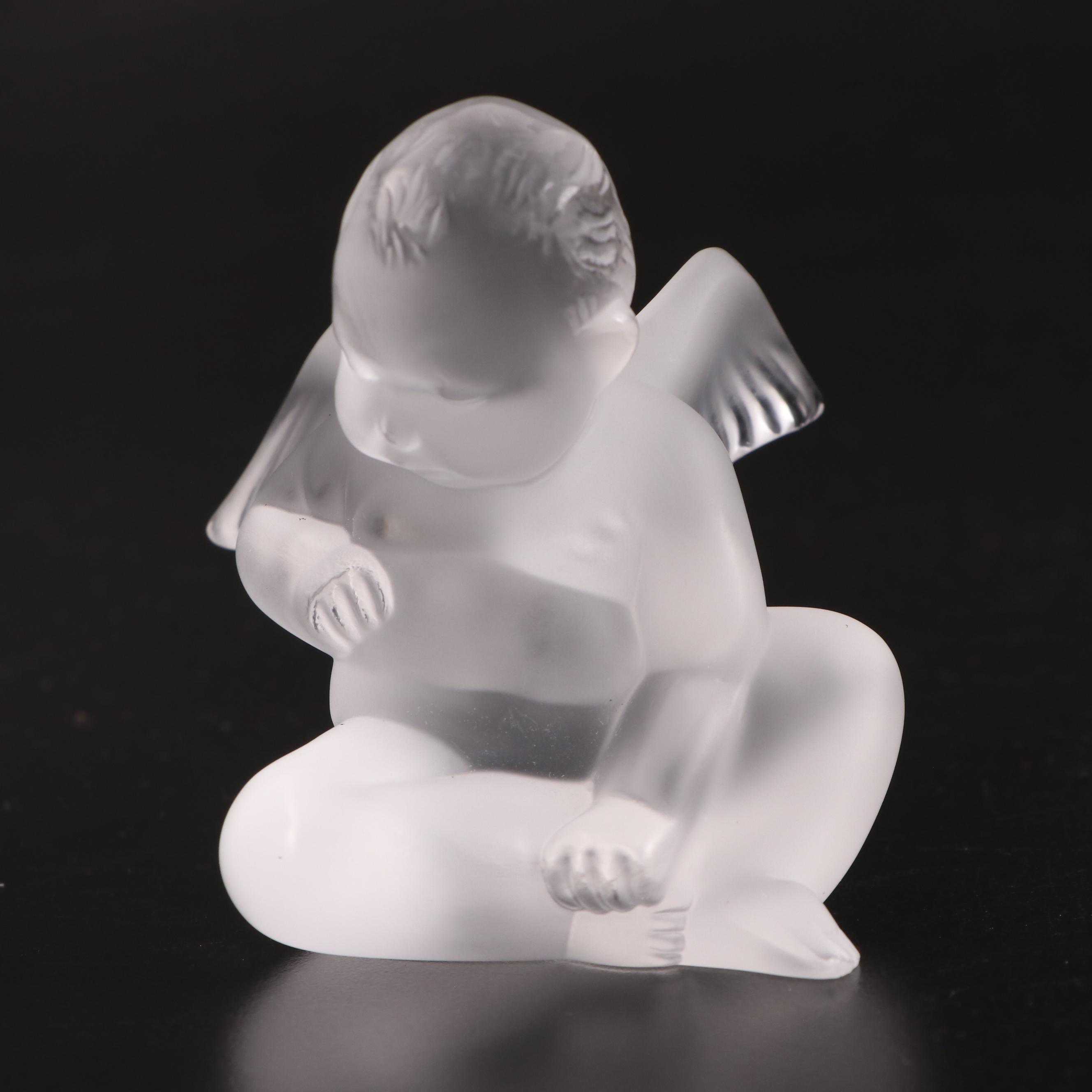 Lalique "Angel Capriccioso" and "Angel Malizioso" Frosted Crystal Figurines