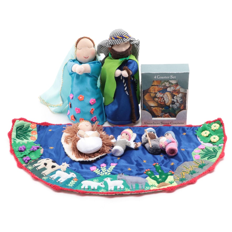 Peruvian Cloth Nativity Figures with Absorbent Stone Coasters