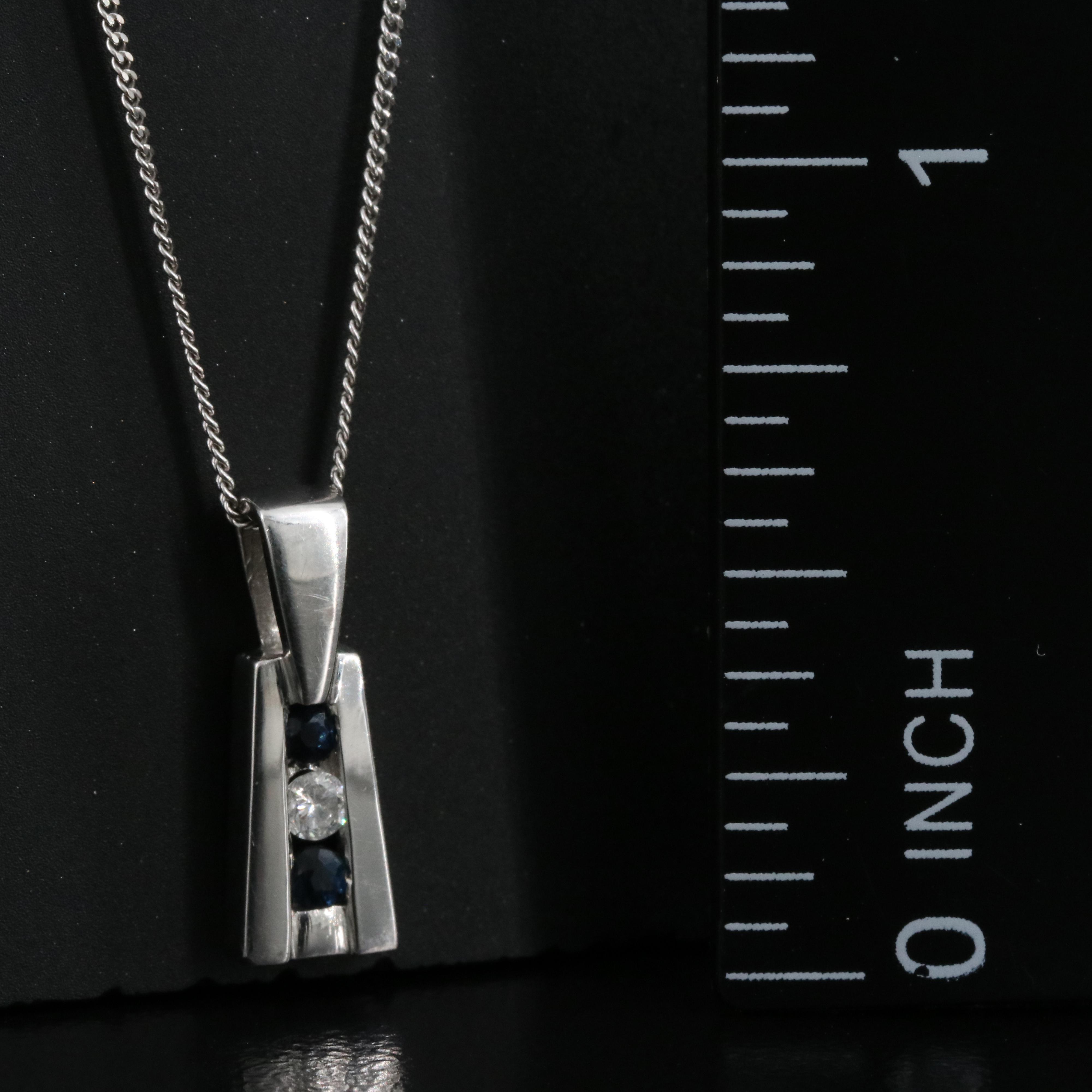 10K Sapphire and Diamond Pendant on 9K Chain Necklace