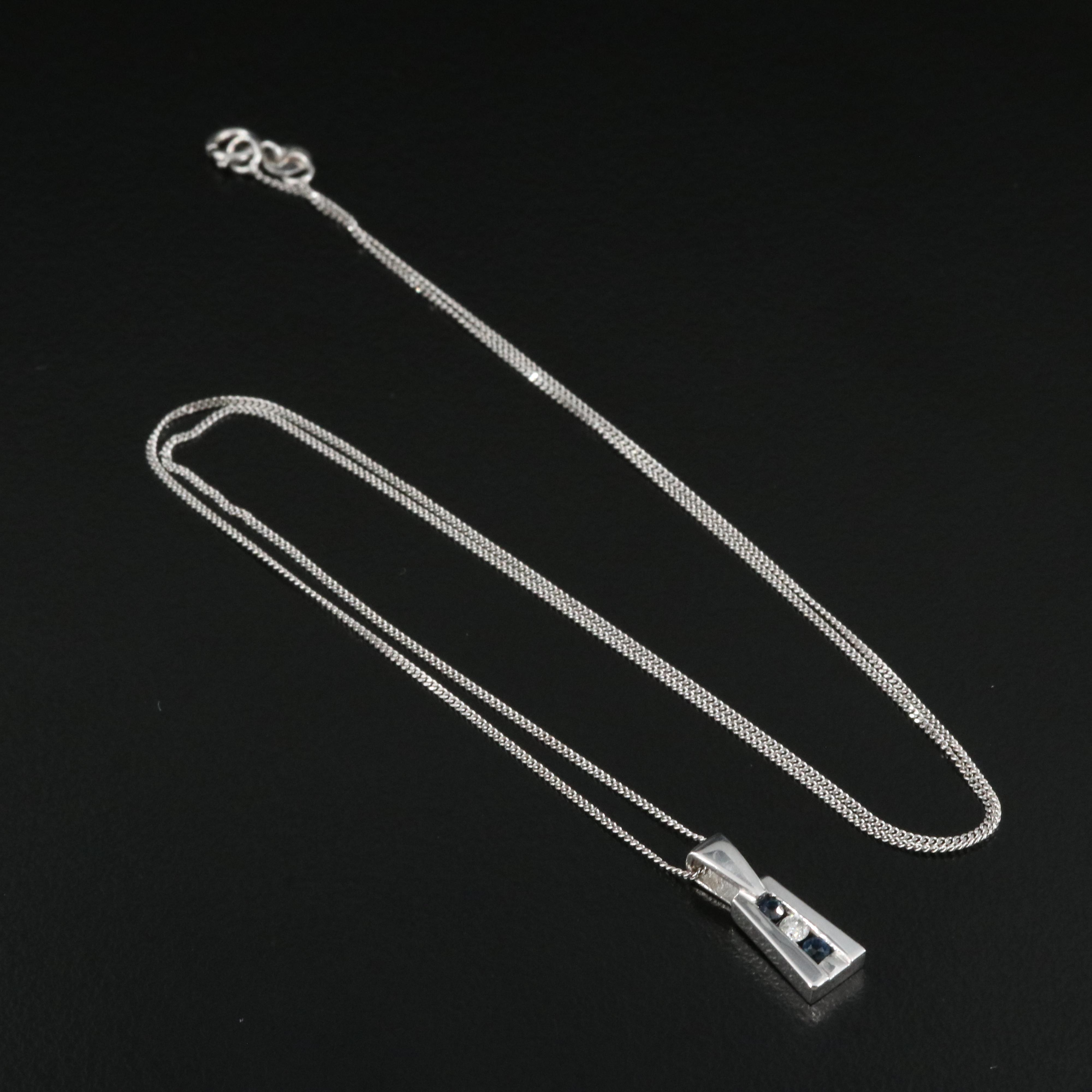 10K Sapphire and Diamond Pendant on 9K Chain Necklace