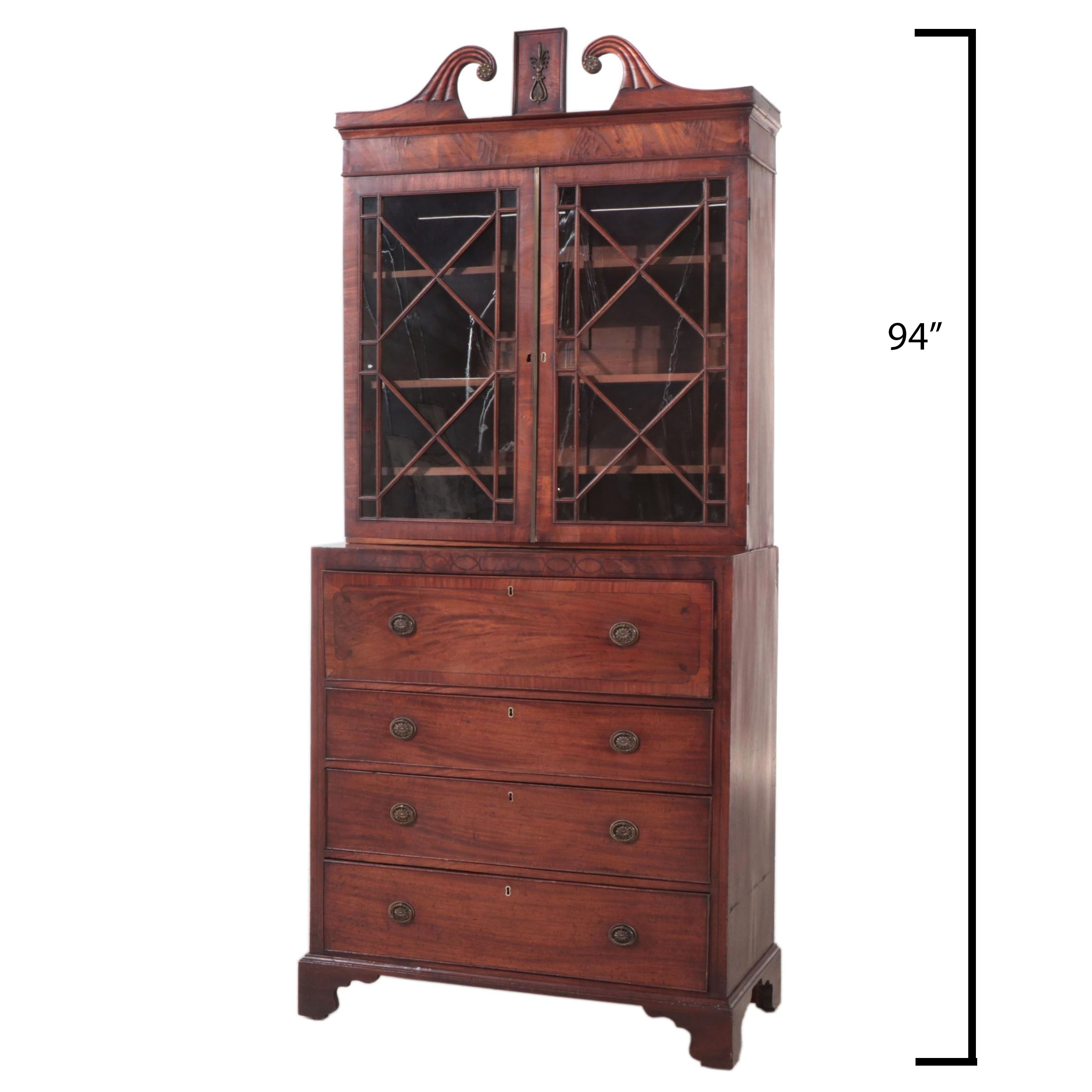 Regency Mahogany and String-Inlaid Secretaire Bookcase, Early 19th Century