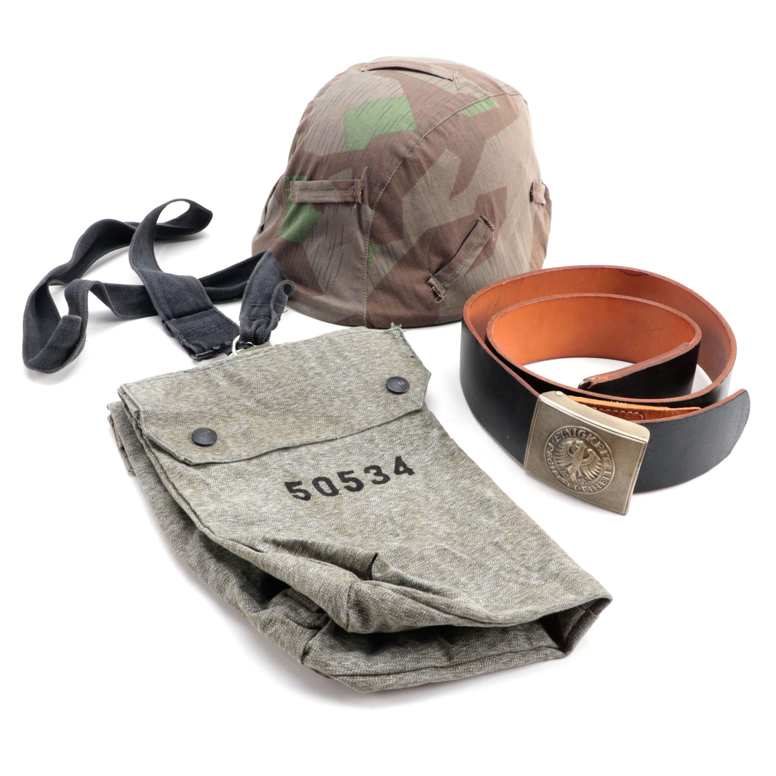German Army Bundeswehr Helmet, Belt and Swiss Satchel, Mid to Late 20th Century