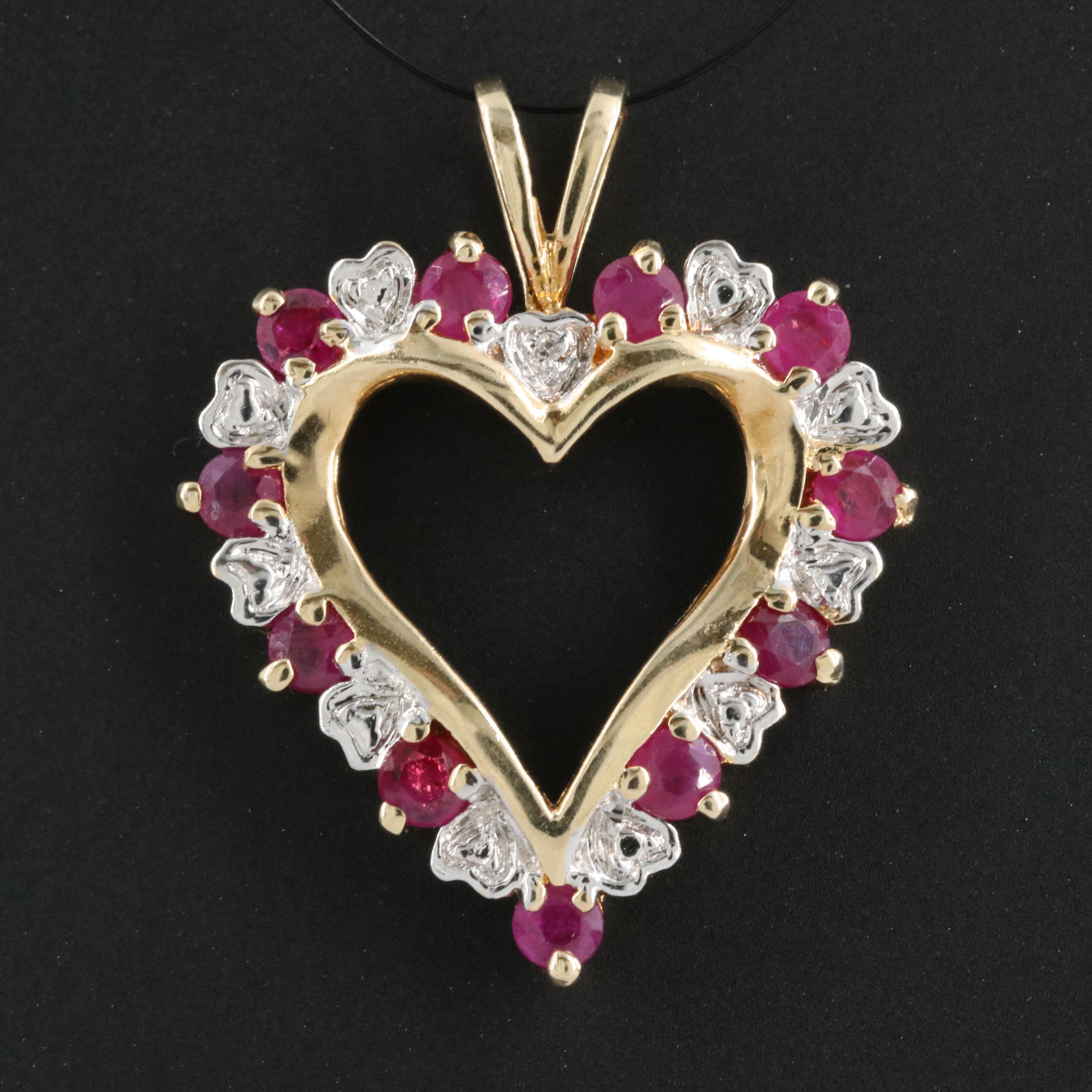 10K Ruby and Diamond Heart Pendant