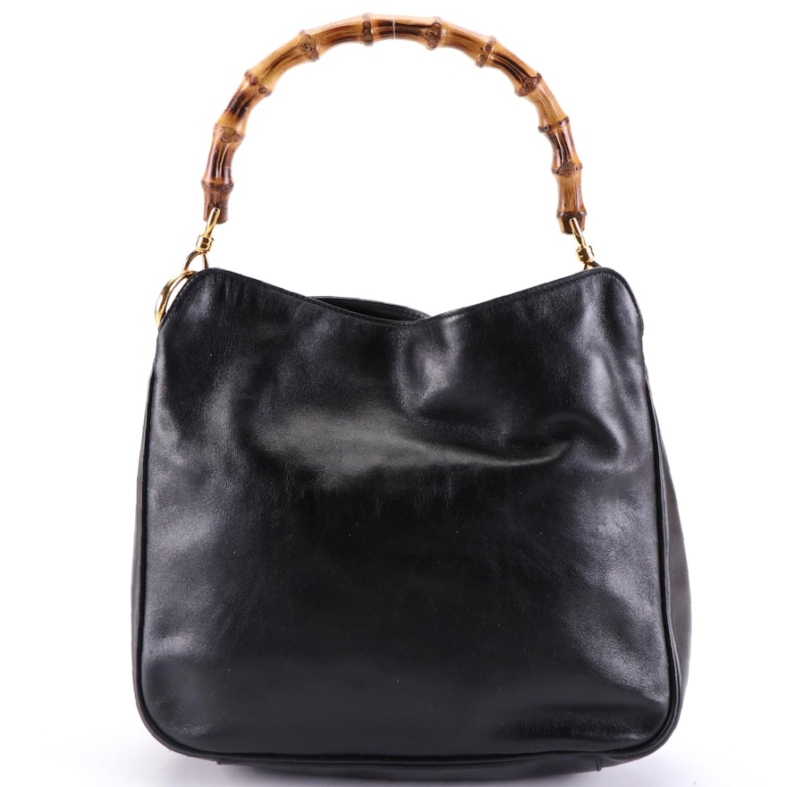 Gucci Bamboo Small Shoulder Bag in Black Calfskin Leather