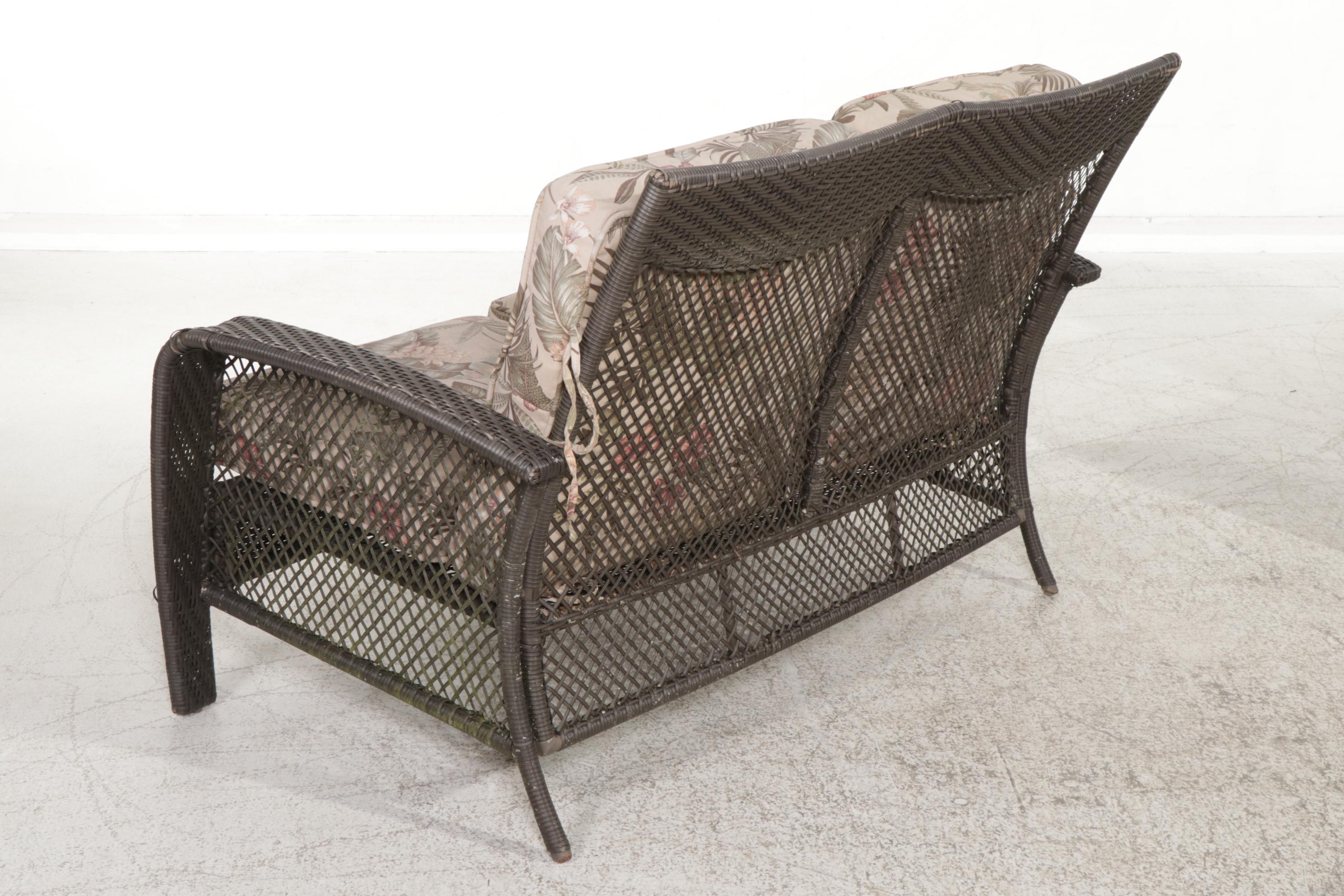 Resin Wicker and Metal Framed Patio Loveseat, Lounge Chairs and Ottoman