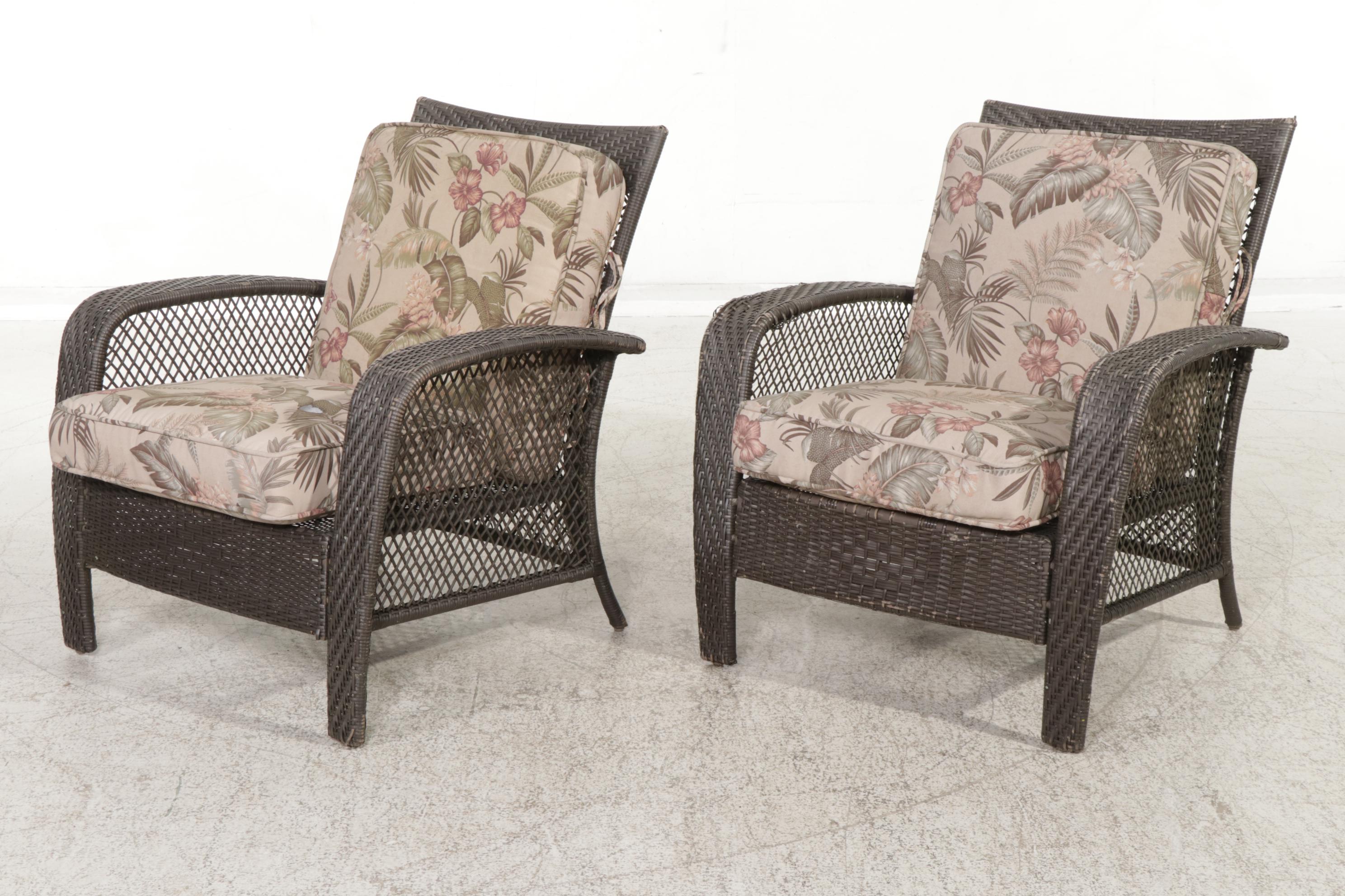 Resin Wicker and Metal Framed Patio Loveseat, Lounge Chairs and Ottoman