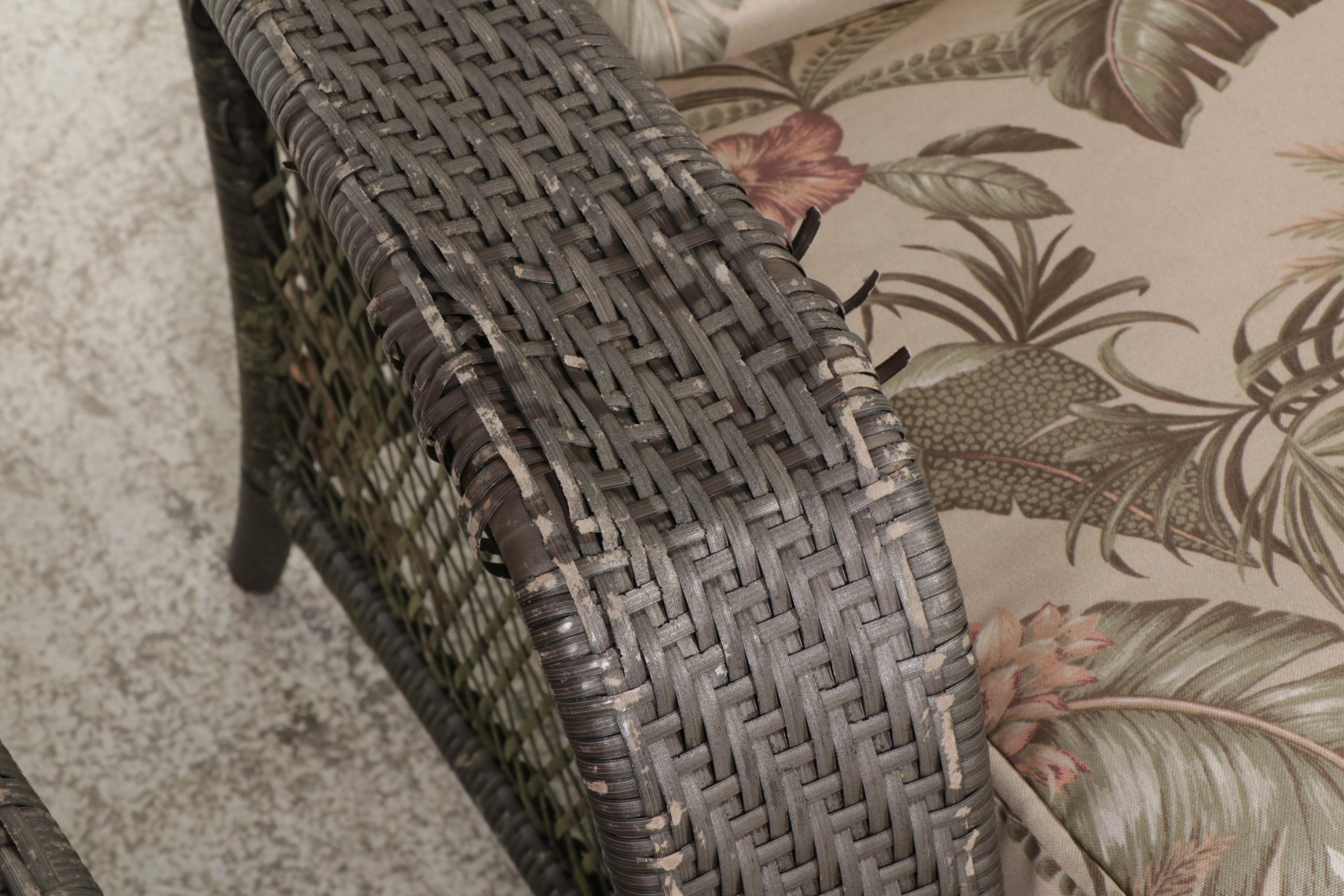 Resin Wicker and Metal Framed Patio Loveseat, Lounge Chairs and Ottoman