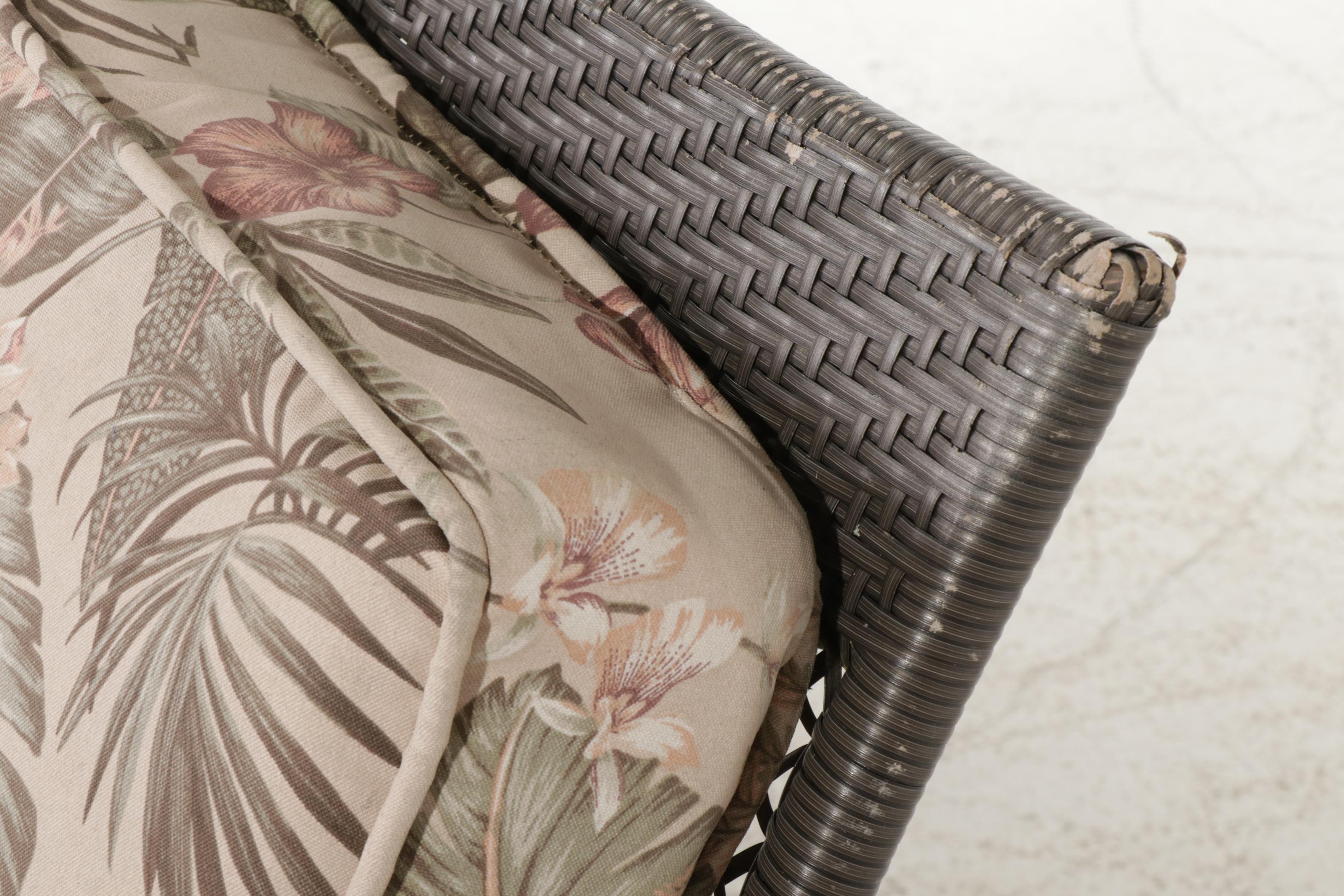 Resin Wicker and Metal Framed Patio Loveseat, Lounge Chairs and Ottoman